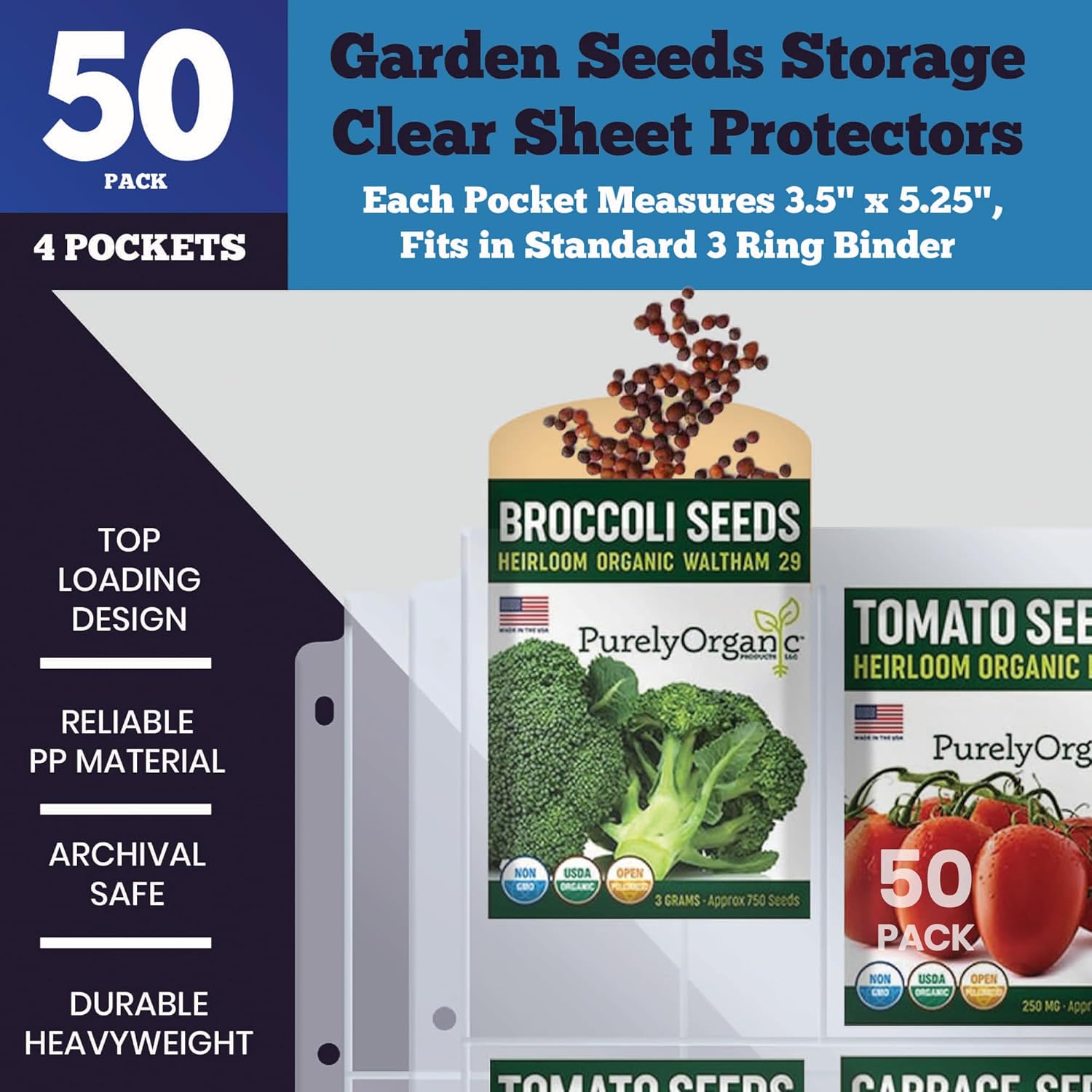 Performore Seed 400 Storage Organizer Sleeves (3.5" x 5.25") – 4 Pocke