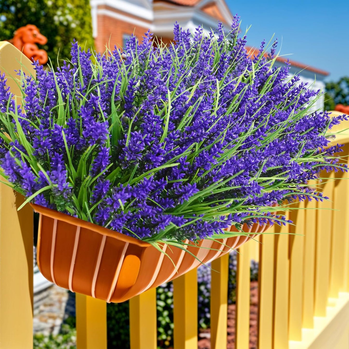 20 Bundles Outdoor Artificial Plants and Flowers, UV Resistant Faux Monkey Grass with Lavender and Fake Plastic Greenery for Spring Summer Outside Planter Porch Garden Decor, Purple