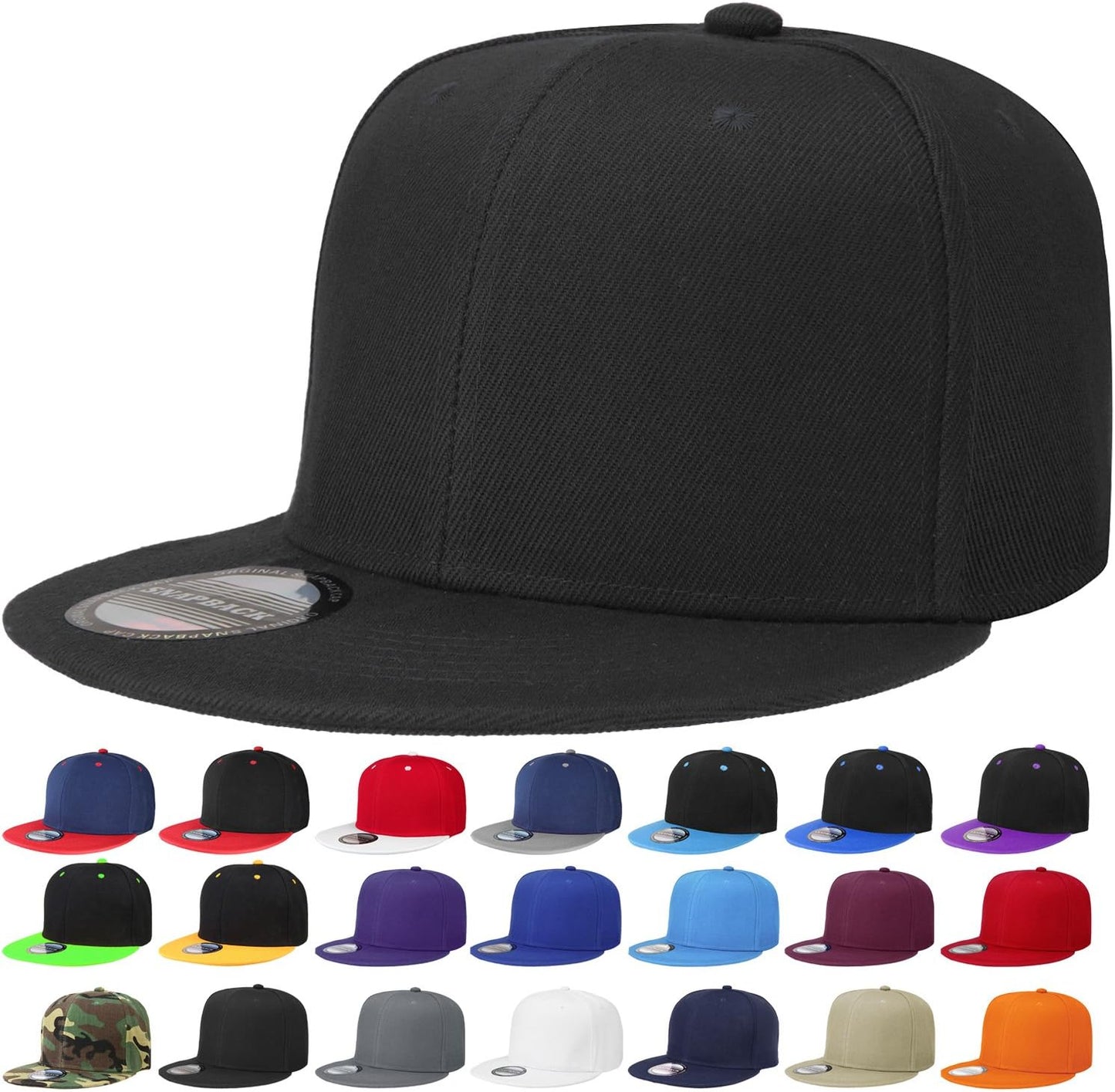 Classic Snapback Hat Cap Hip Hop Style Flat Bill Blank Solid Color Adj