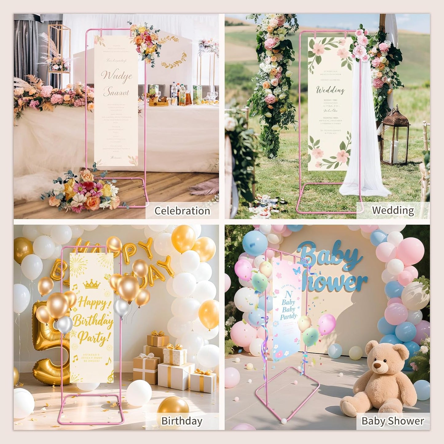 Easel Stand for Wedding Sign Holder Metal Welcome Poster Stands Wedding Seating Chart Stand Backdrop Stand Floral Ceremony Easel for Display in Pink