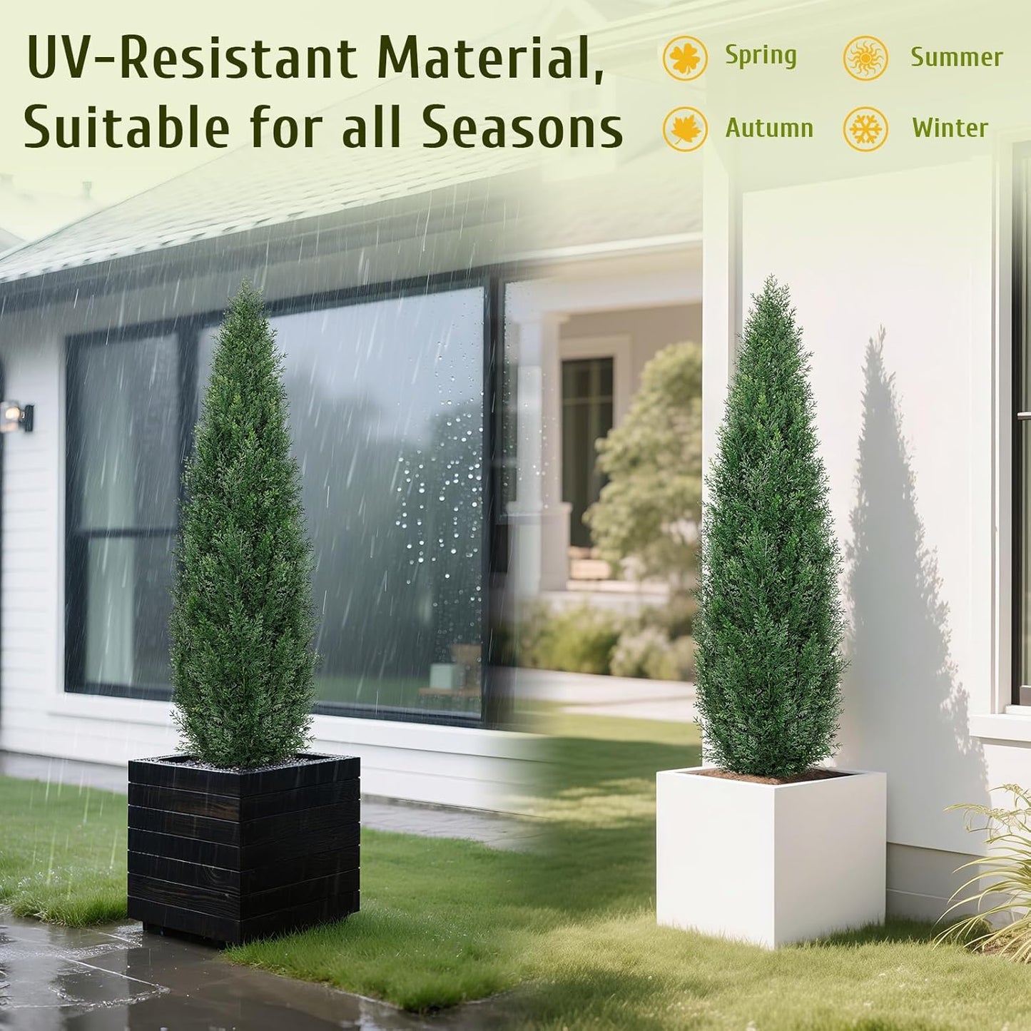 4FT UV Resistant Artificial Cedar Tree, Outdoor Artificial Plants Potted Fake Shrubs, Artificial Topiary Trees for Front Porch Decorations Outdoor, Faux Bushes for Planters (Set of 2)