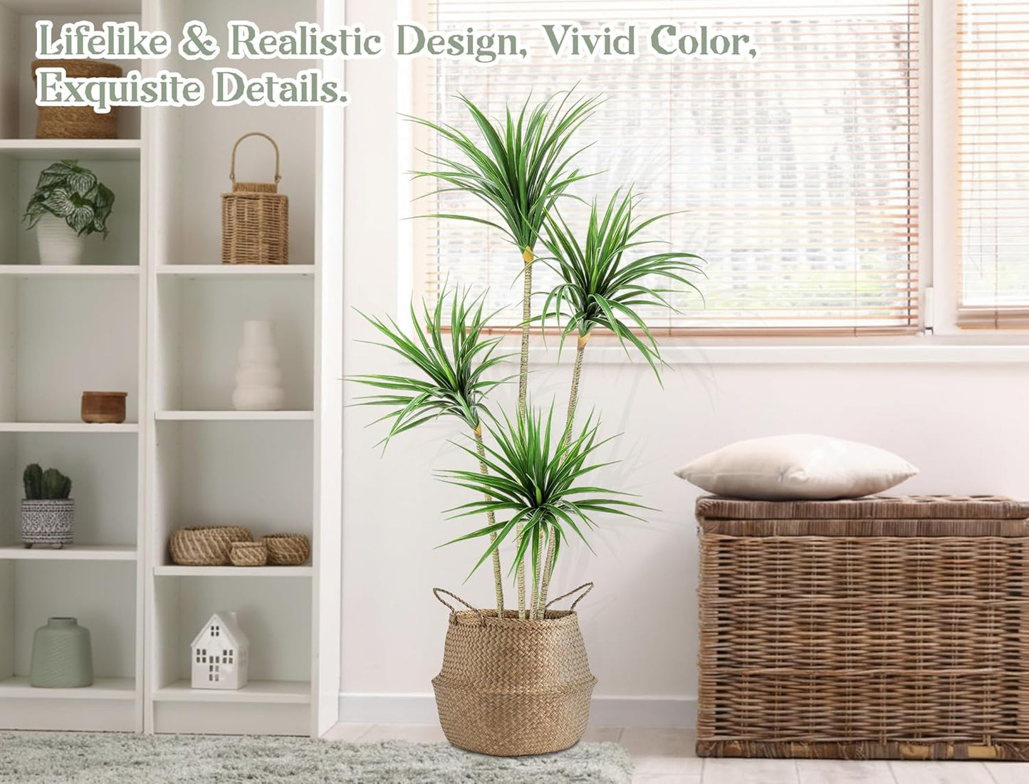 Jexine 5 ft Artificial Dracaena Marginata, Tall Artificial Dracaena Plant Tree, Tropical Faux Fake Floor Plant with Pot Indoor Outdoor Decorative Tree for Home Office Decor Housewarming Gift