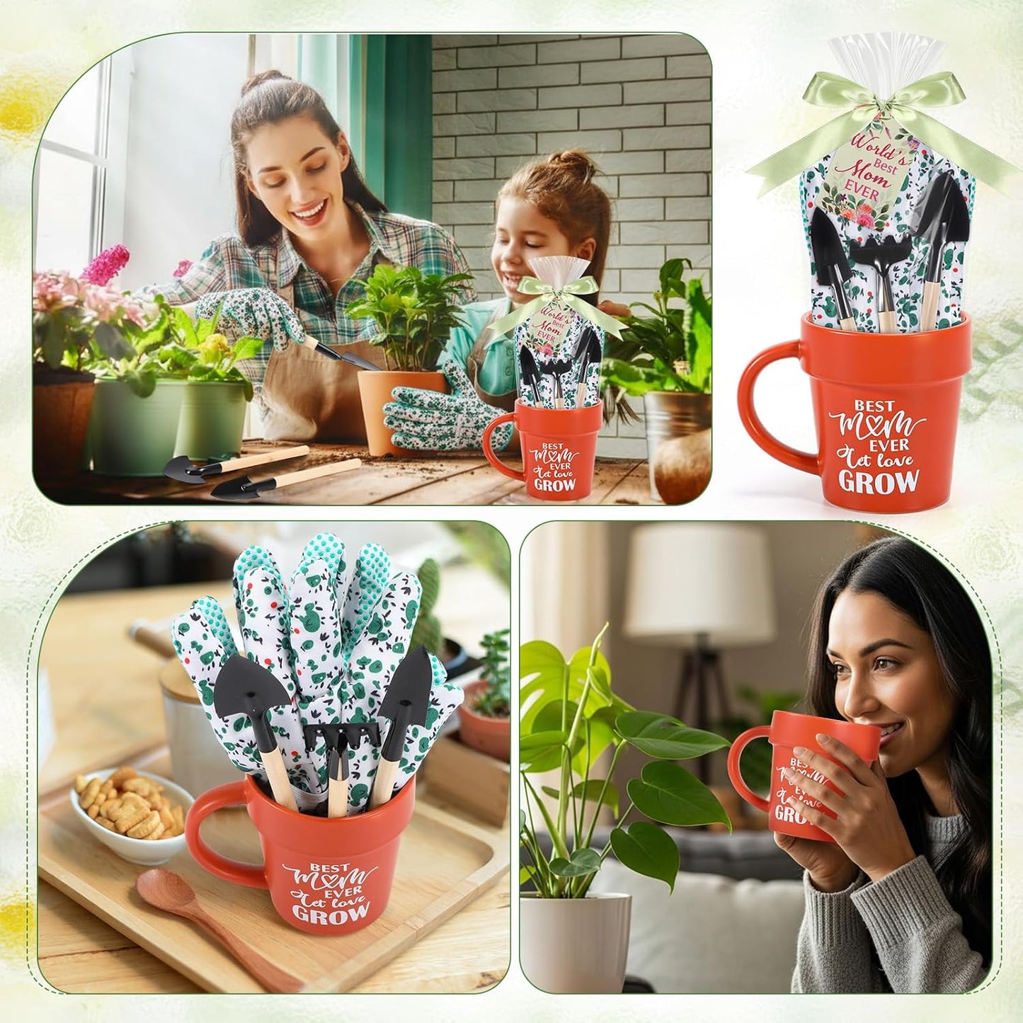 Baderke Gardening Gifts for Women Plant Coffee Mug Gardening Tools Kit with Hand Fork Trowel Gloves Birthday Gift Spring Stuffers White Elephant Gifts for Adults Mom Plant Lovers Women