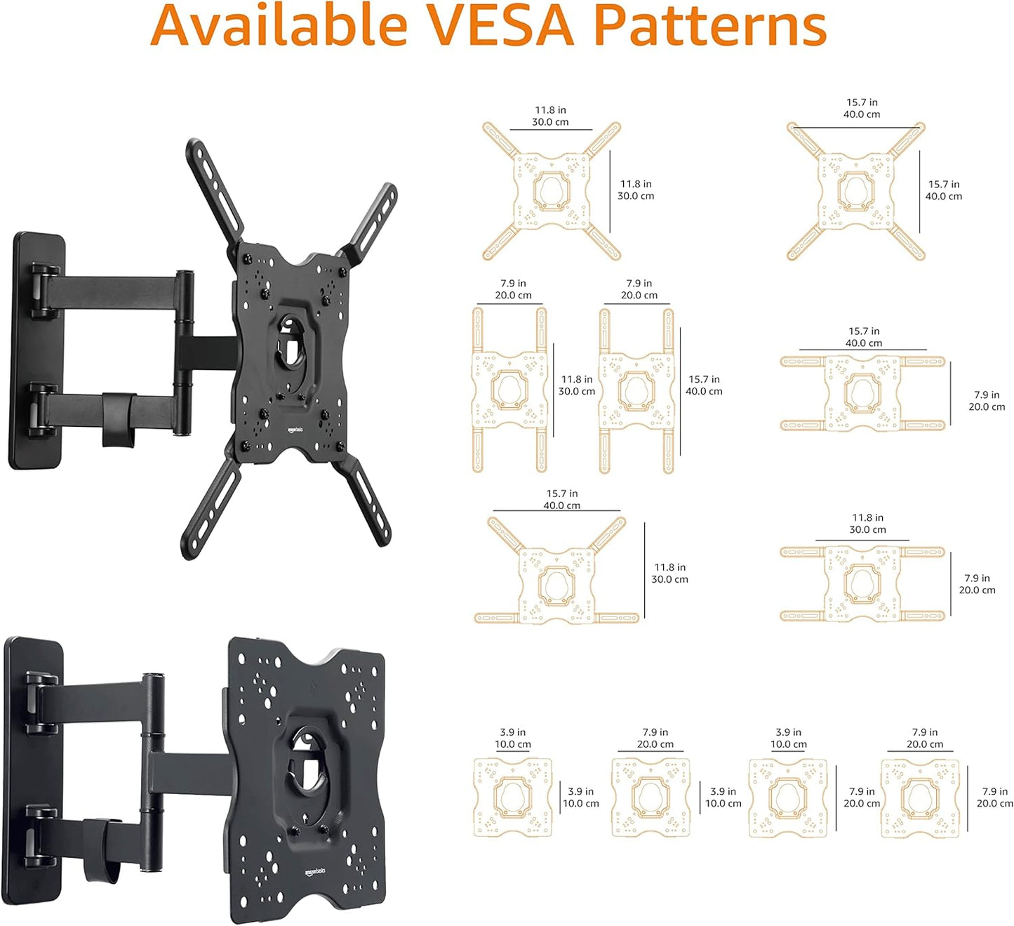 Amazon Basics Full Motion Articulating TV Wall Mount, with Swivel and Tilt, for 26" to 55" TVs and Flat Panels up to 80 Lbs, VESA Compatible, Black