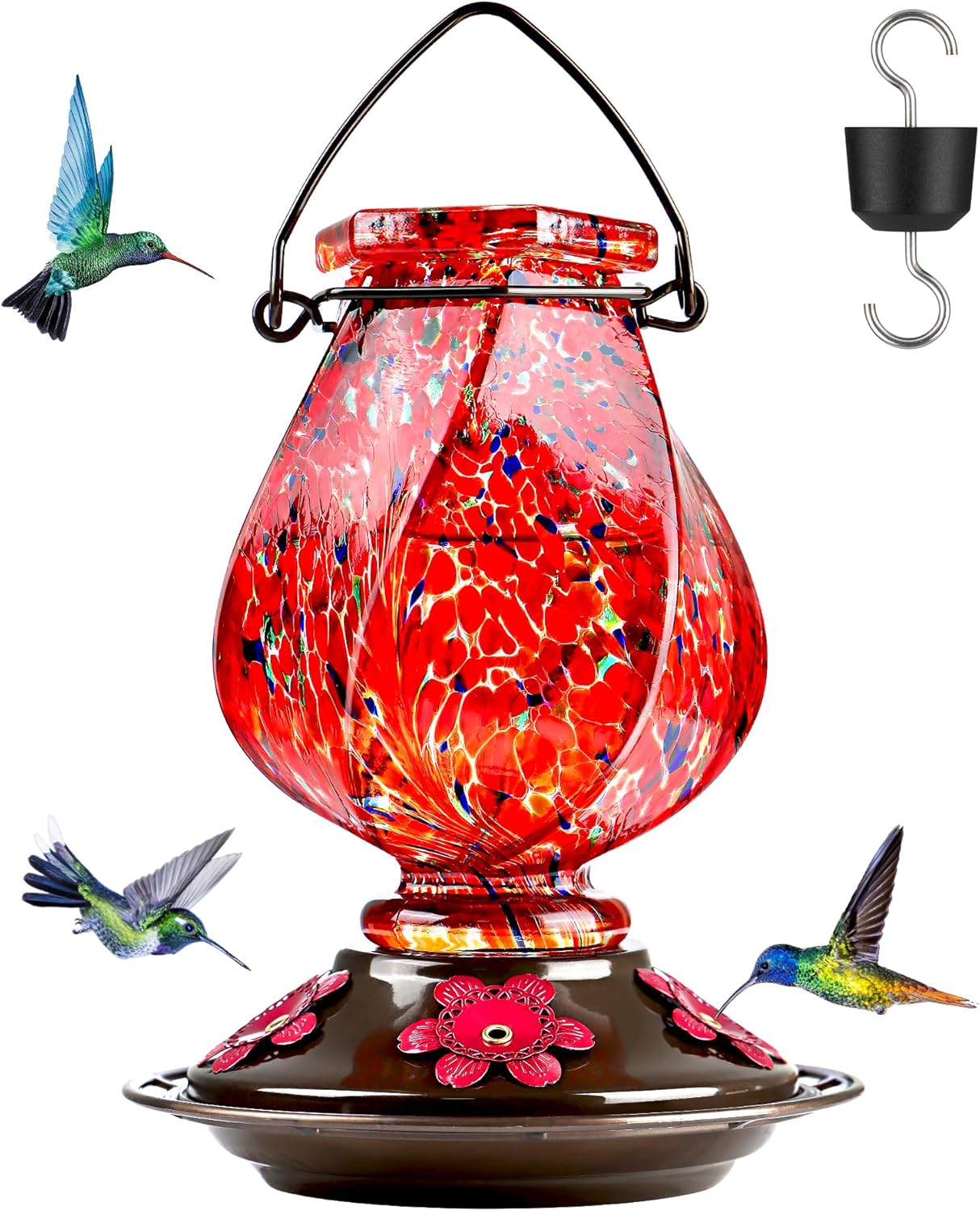 BOLITE Hummingbird Feeder, Hand Blown Glass Hummingbird Feeders for Ou