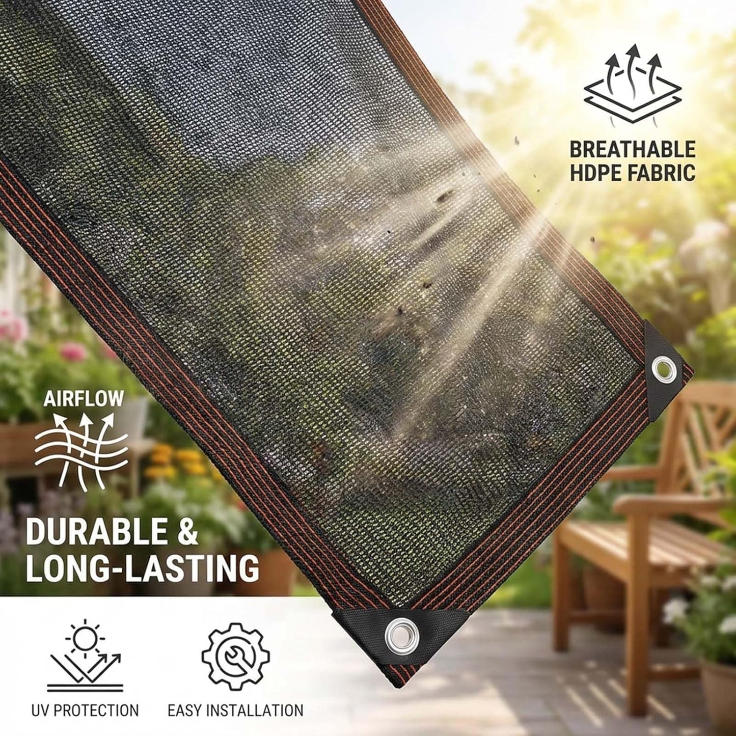 90% Black Shade Cloth for Balcony Privacy, Heavy Duty Outdoor Sunshade Canopy, Mesh Fabric Cover for Pergola, Dog Kennel, Garden Plants Protection (3x5 M)