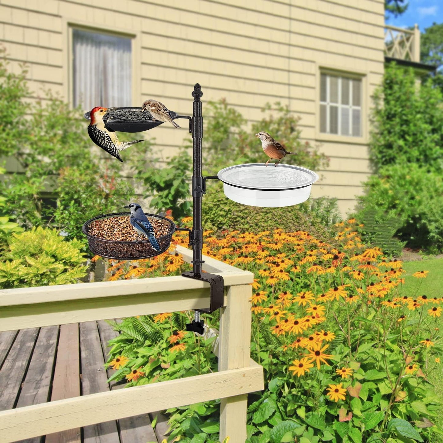 Balcony & Porch Deck Railing Bird Feeder - 3 Tray, Bath Spa, Great for Attracting Wild Bird