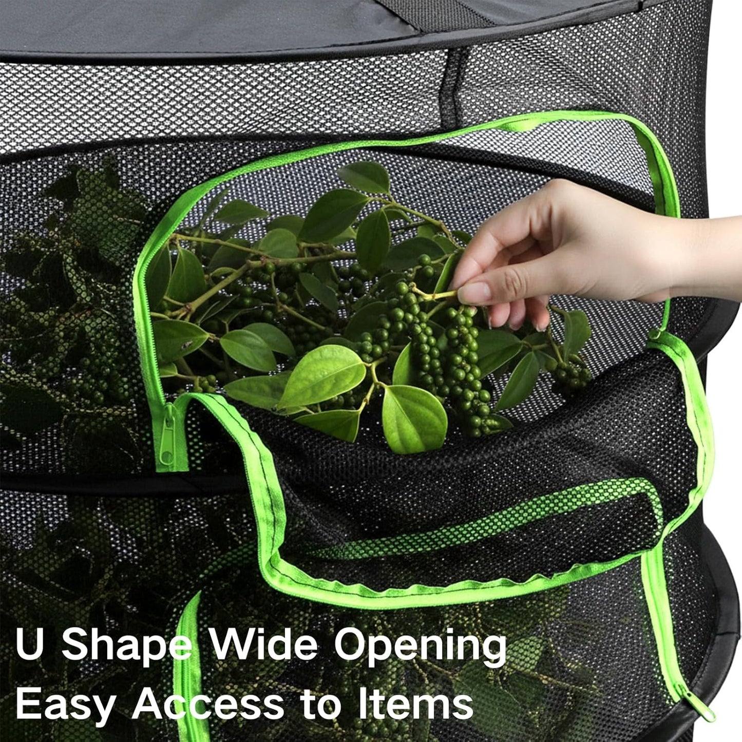 Coloch 6 Layer Herb Drying Rack with Zipper, Foldable Food Drying Net Collapsible Hanging Seed Drying Mesh with Garden Shear, Hook, Bag, for Plant, Seed, Bud, Fruit, Food, 23.6”x47”