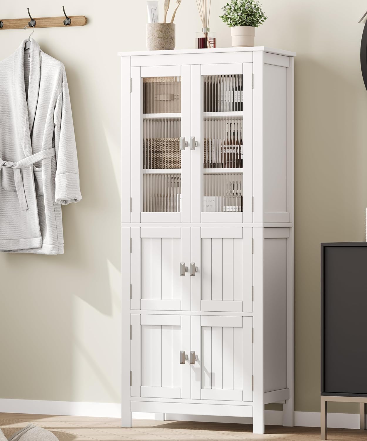 53.1" H Tall Bathroom Storage Cabinet, Bathroom Floor Cabinet with 6 D