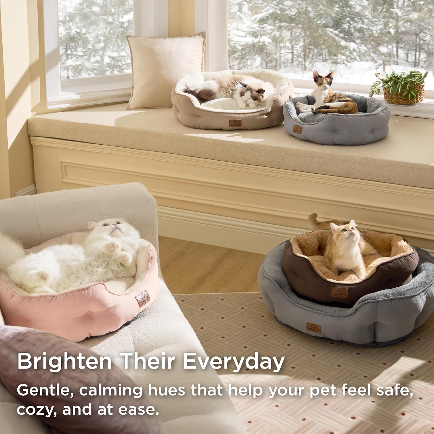 Bedsure Dog Beds for Small Dogs - Round Cat Beds for Indoor Cats, Wash