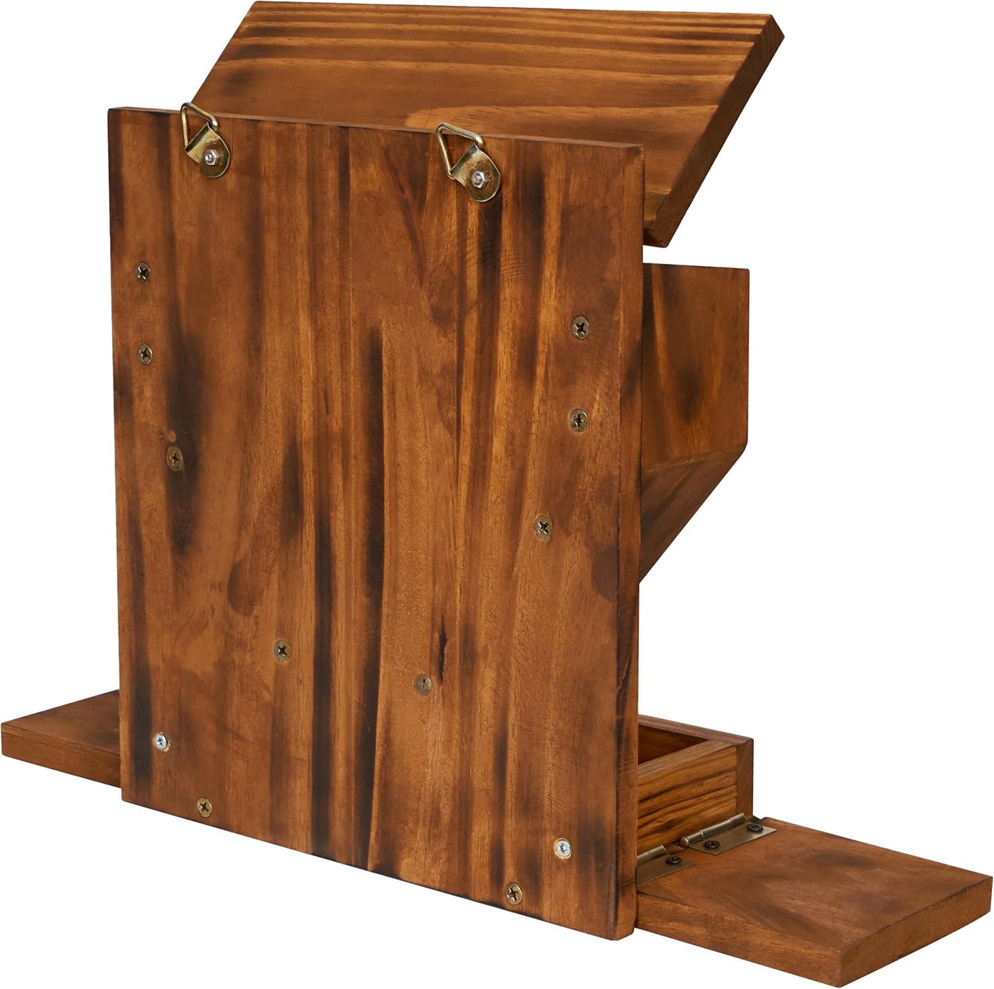 MIXUMON Wood Squirrel Feeder, Funnel Squirrel Feeders for Outside Winter, Wooden Chipmunk Feeder for Corn, Peanuts, Durable Box Easy to Fill with Removable Top Panel