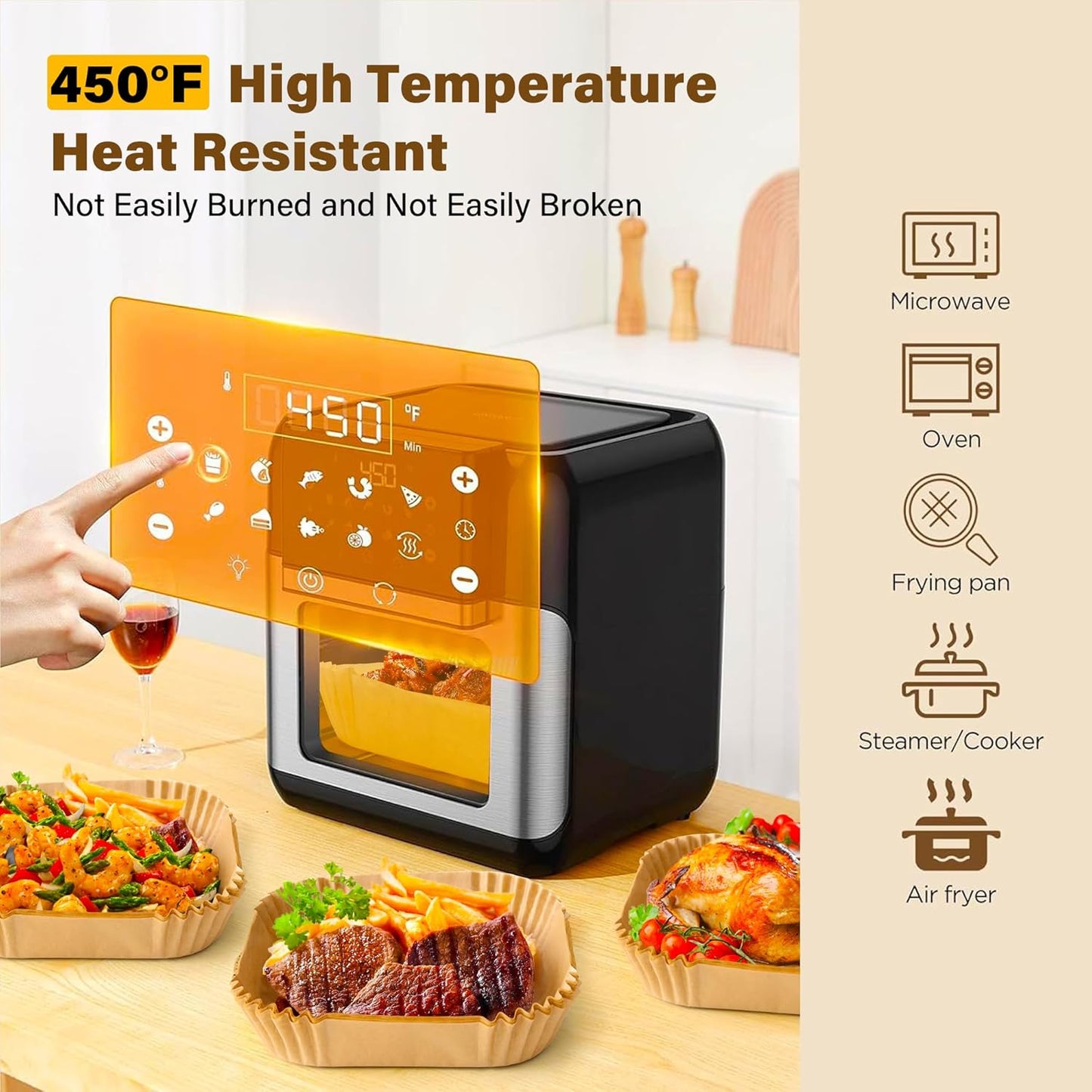 Air Fryer Liners Disposable, 125Pcs Parchment Paper, 8 Inch Non-stick 