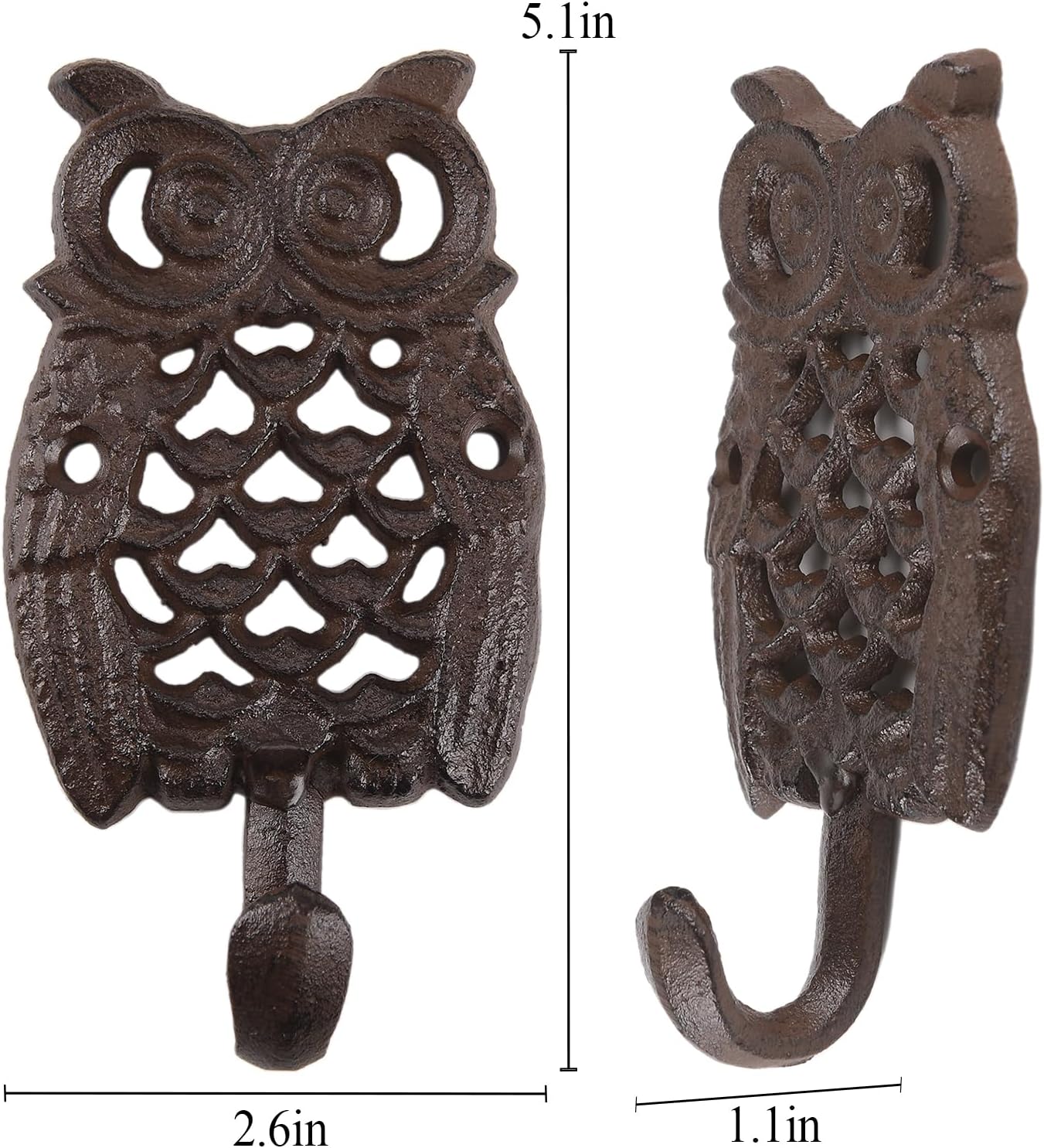 BRASSTAR Cast Iron Owl Shaped Coat Hook Wall Mounted Retro Hanger for Hanging Coats, Bags, Hats, Towels, Keys, Tools, Home Farmhouse Garden Decor (1)