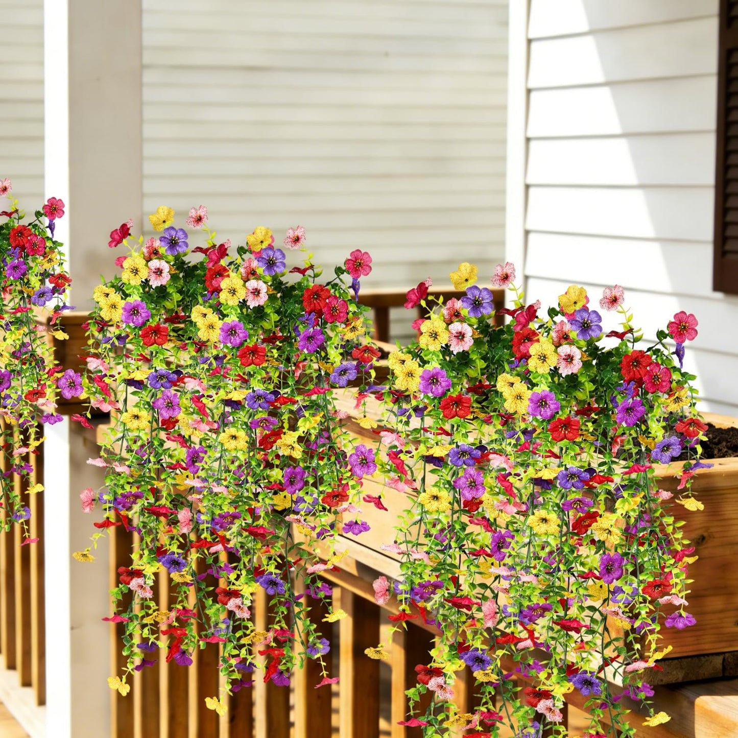 4PCS Artificial Fake Hanging Flowers for Outdoor, Realistic Faux Plants UV Resistant Spring Silk Flowers for Planter Garden Outdoor Flower Pots, Spring Summer Home Yard Decoration
