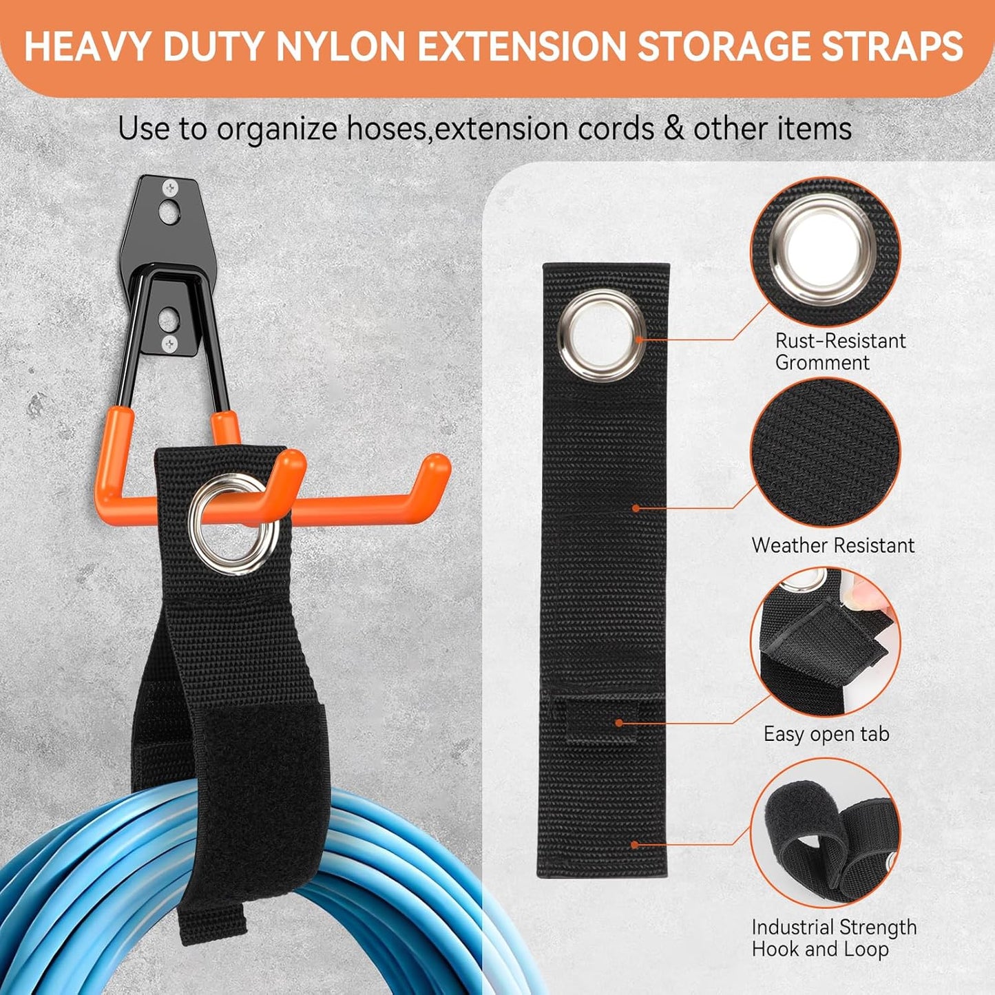 Garage Hooks Heavy Duty, 14 Pack Utility Steel Garage Storage Hook with Straps, Wall Mount Tool Organizer Hooks for Hanging Bike, Ladder and Garden Tools