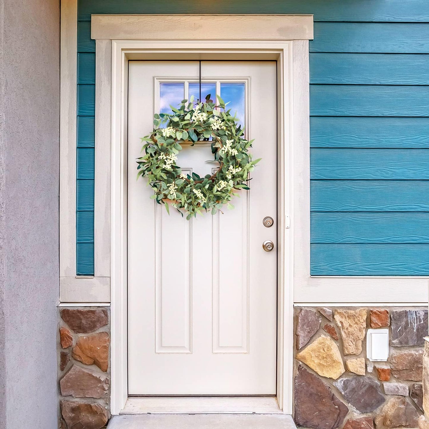 Pinkpum 20'' Eucalyptus Wreath for Front Door, Porch, Window - Green D