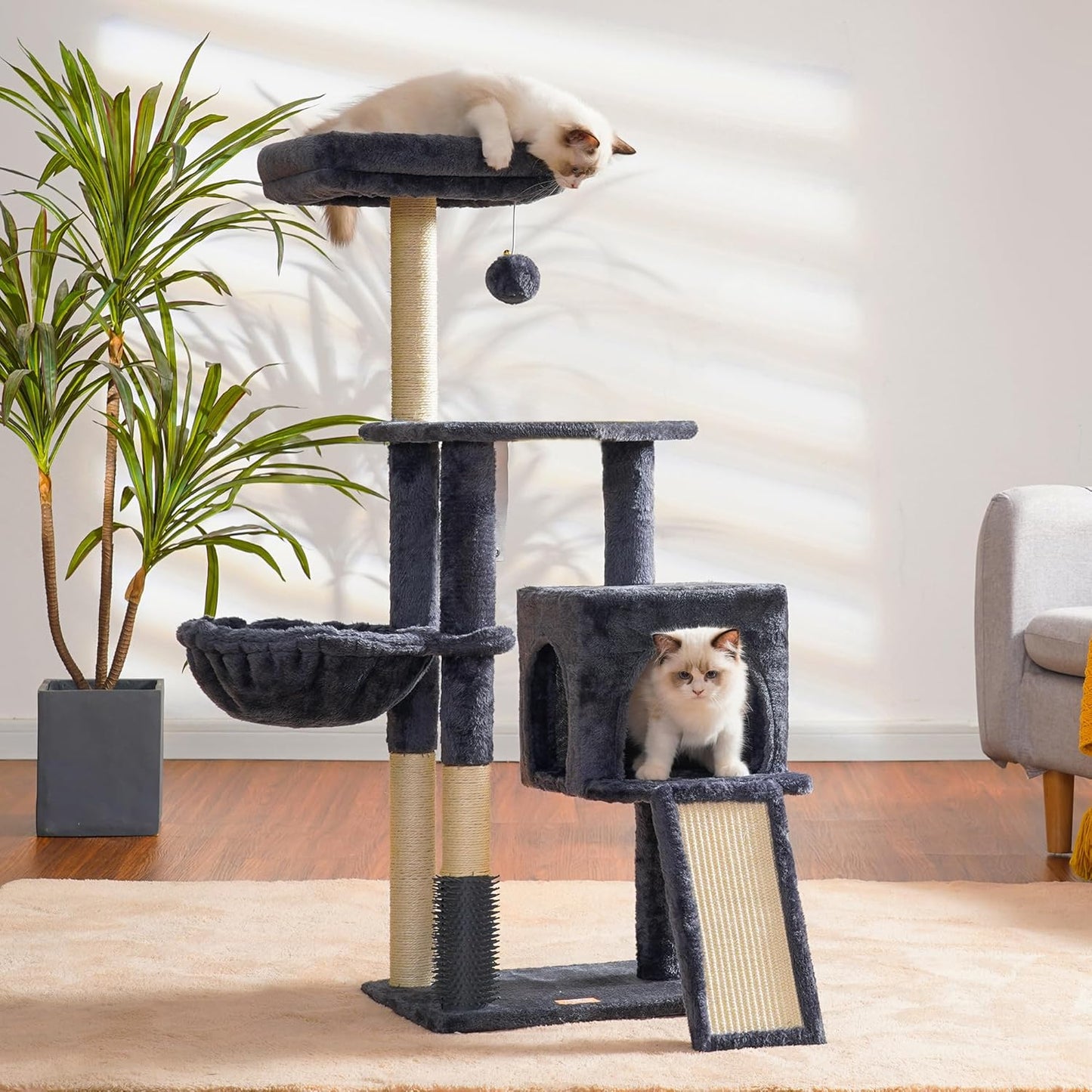 Heybly Cat Tree with Cat Self Groomer Brush, Cat Tower Condo for Indoo