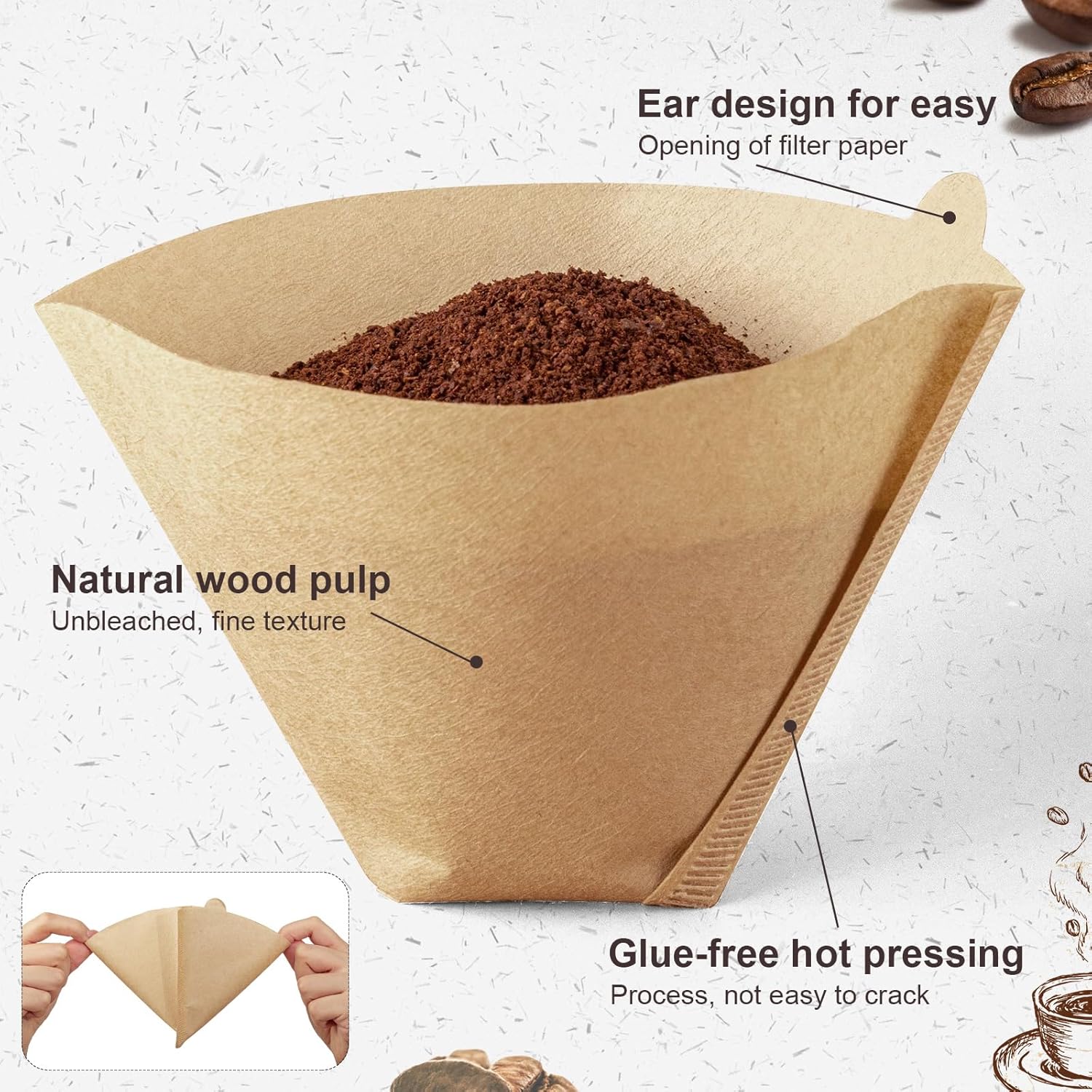 100Pcs Coffee Filters #4, Unbleached Natural Coffee Filters 8-12 Cup, 