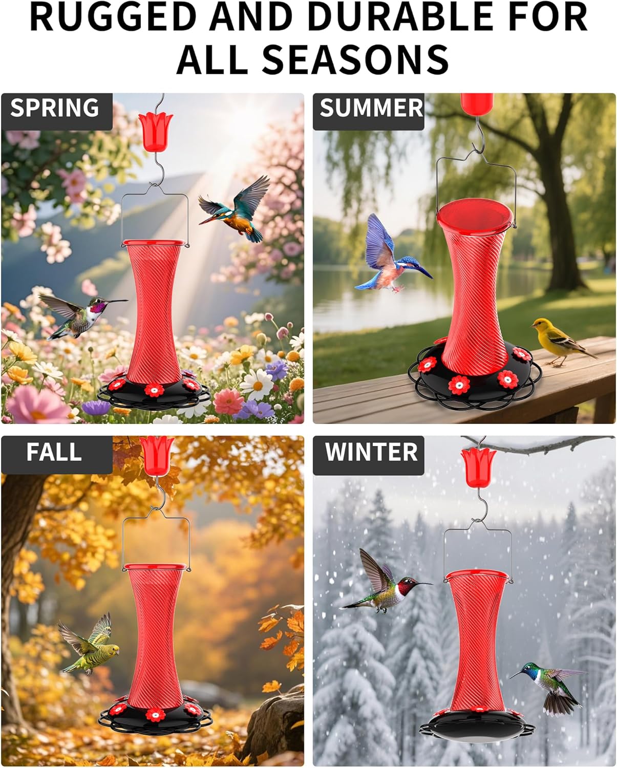 Hanging 20oz Glass Hummingbird Feeder with Moat, Small Outdoor Plastic