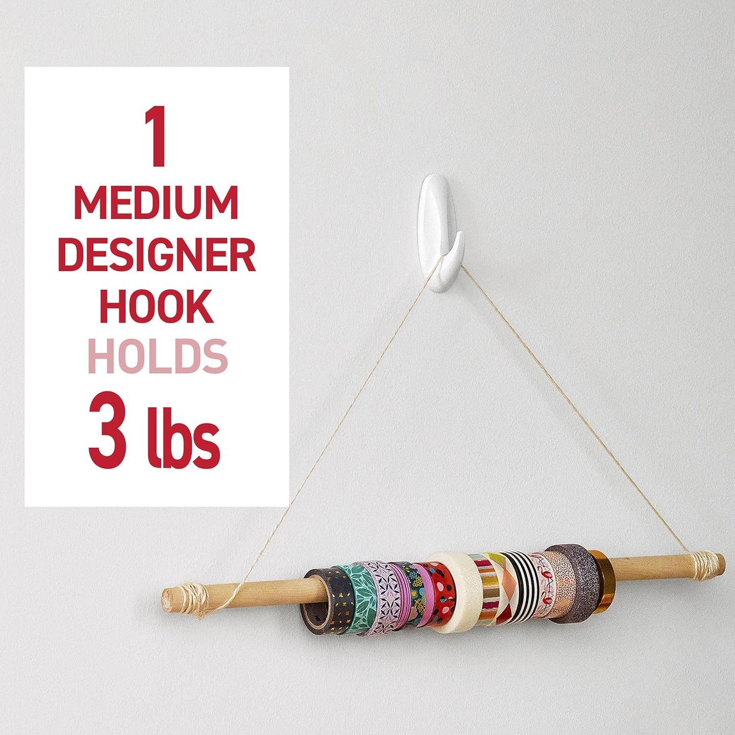 Command Medium Designer Hooks, 9 Hooks and 12 Strips, Damage-Free Hanging Wall Hook with Adhesive Strips, No Tools Great for Hanging, Organization and Storage, Holds up to 3 lb