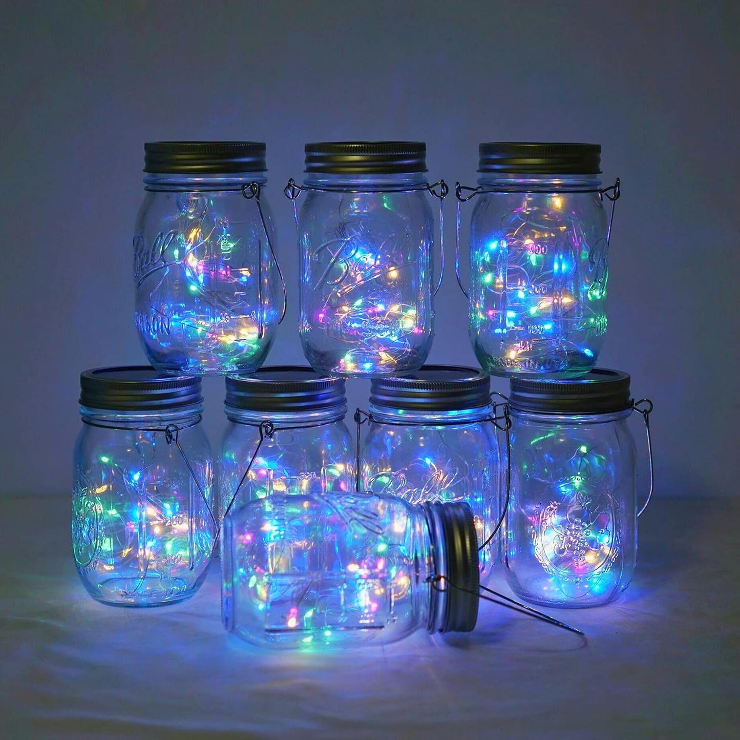 Miaro 8 Pack Mason Jar Lights, 20 LED Solar Colorful Fairy String Lights Lids Insert for Garden Deck Patio Party Wedding Christmas Decorative Lighting Fit for Regular Mouth Jars