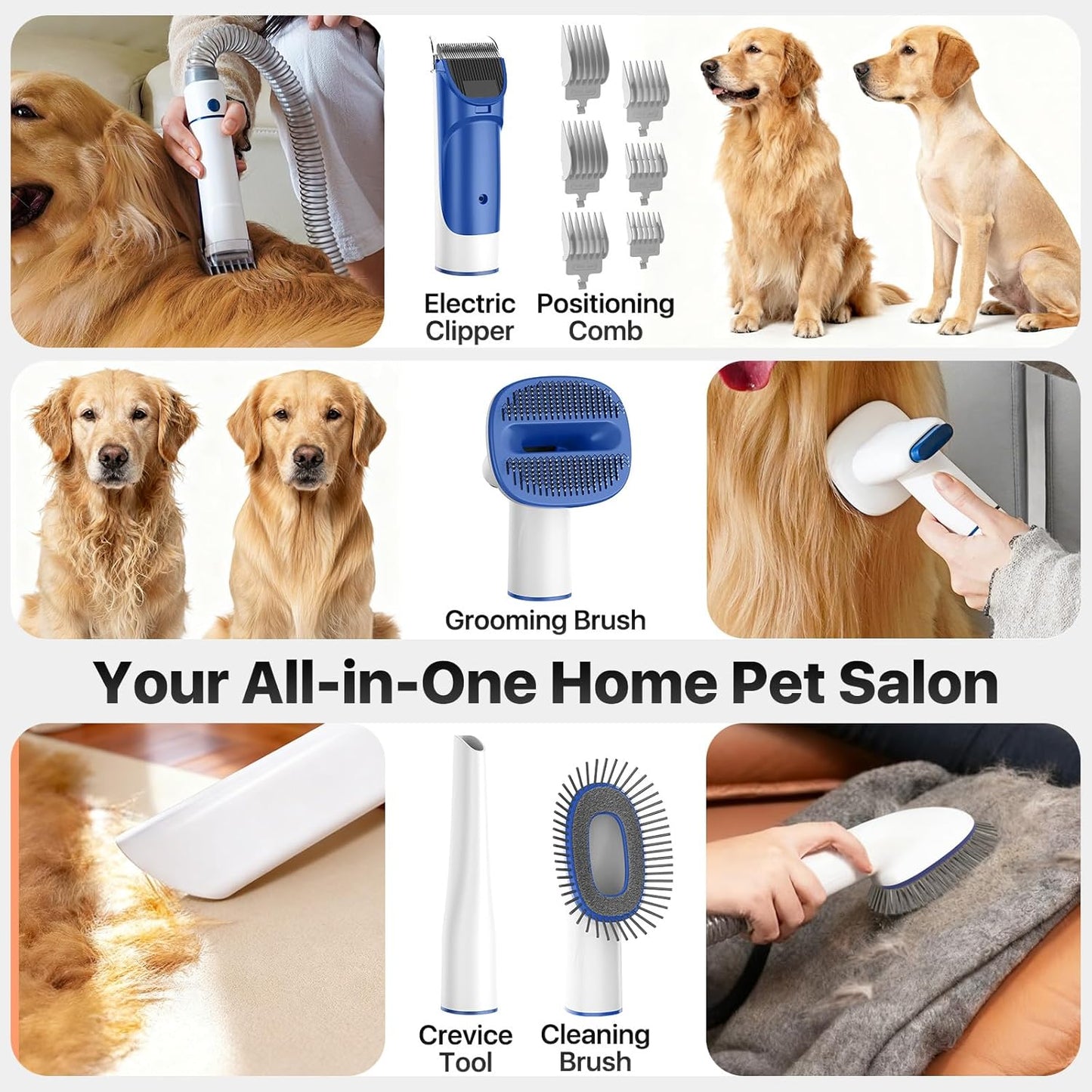 Dog Grooming Kit with Vacuum, 15000Pa Pet Hair Clipper and Shedding Br