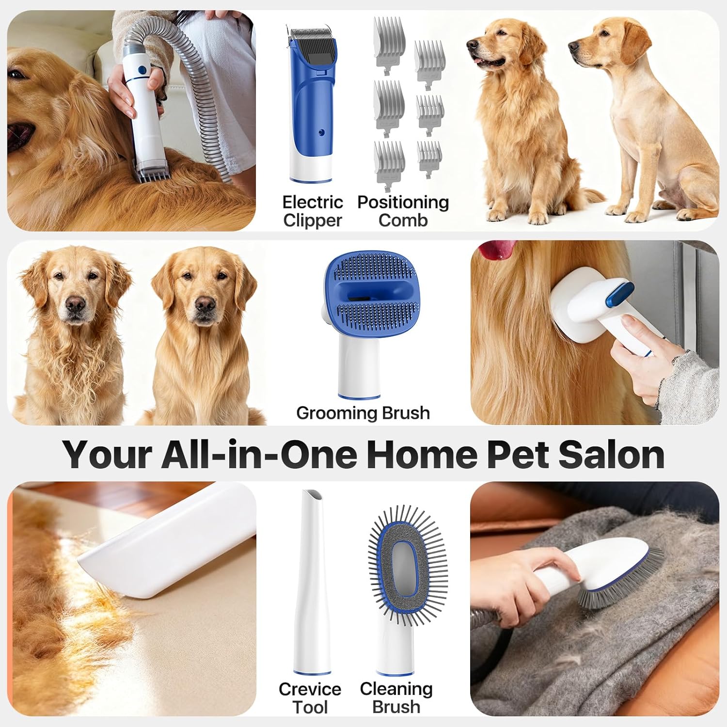 Dog Grooming Kit with Vacuum, 15000Pa Pet Hair Clipper and Shedding Br