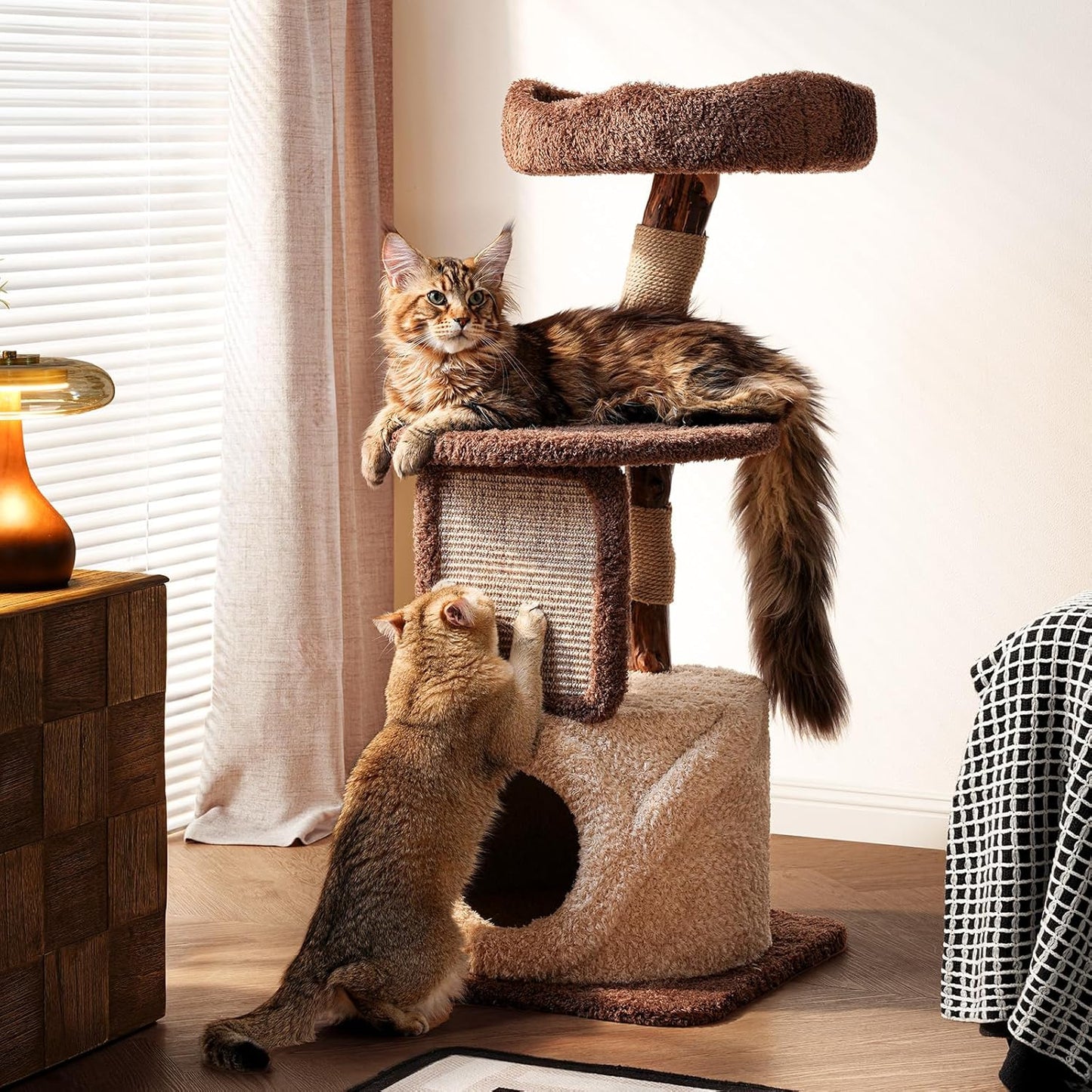 40 Inch Tall Modern Solid Wood Cat Tree Tower for Indoor Cats Large Ad