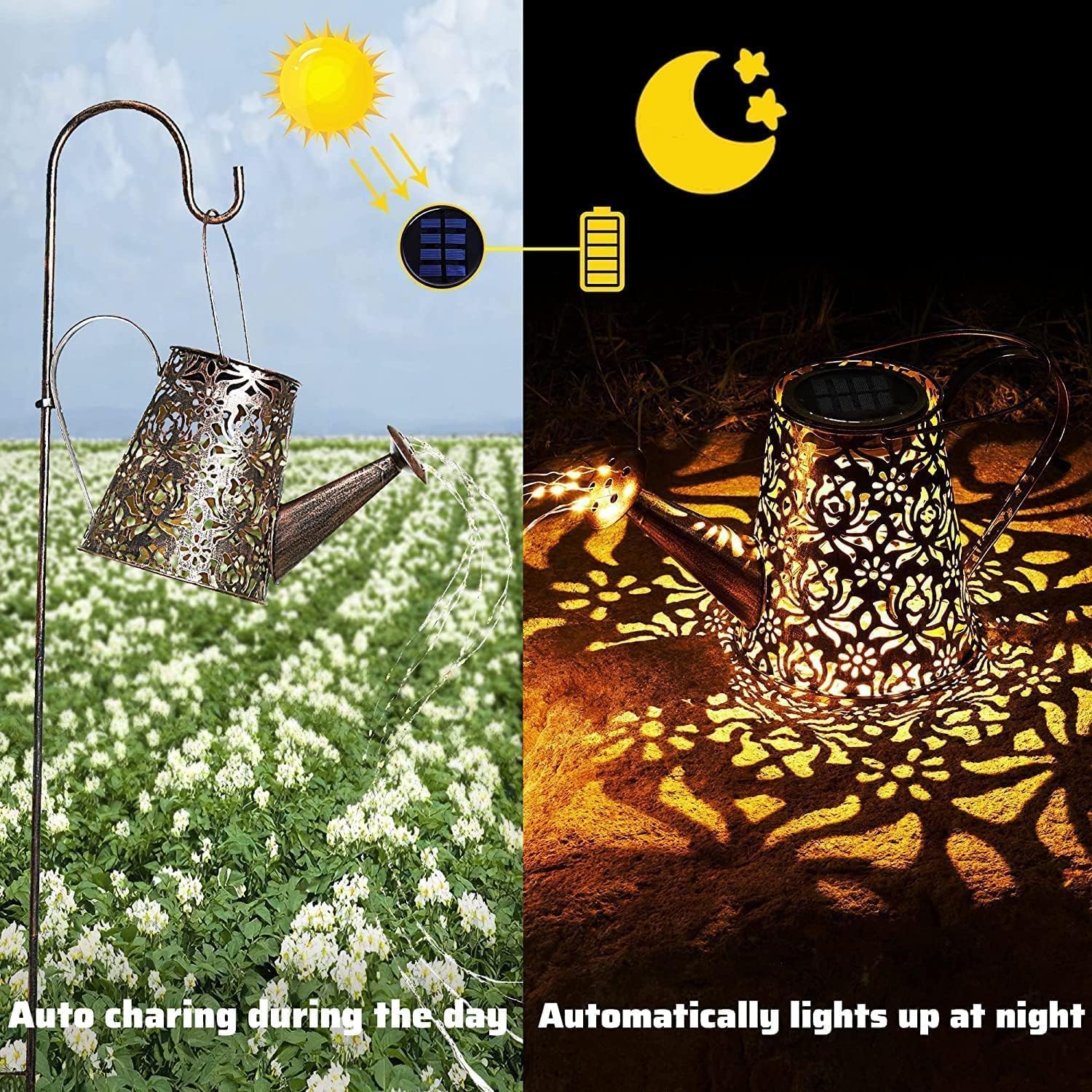 Solar Lights Outdoor Decorative, Metal Solar Watering Can Lights Water