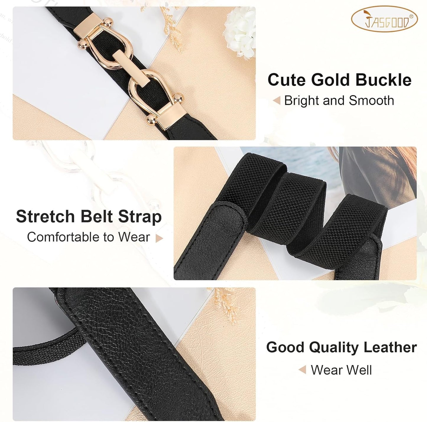 JASGOOD Women Stretchy Waist Belt Retro Elastic Skinny Belt for Ladies