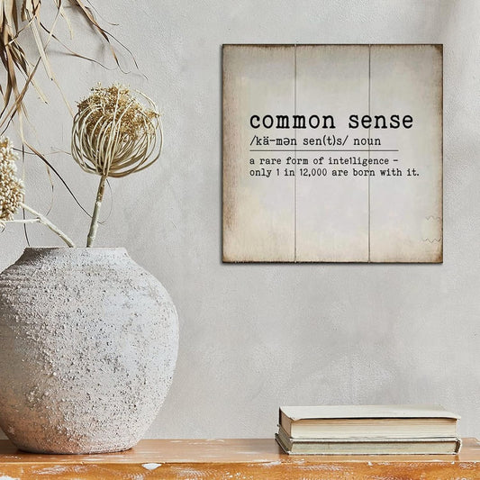 LITTLEGROVE SEEDS Vintage Wood Sign Common Sense Wooden Sign Common Sense Farmhouse Wall Art Rustic Wall Decorations for Living Room for Home Man Cave Garden Bars Cafes 12x12in
