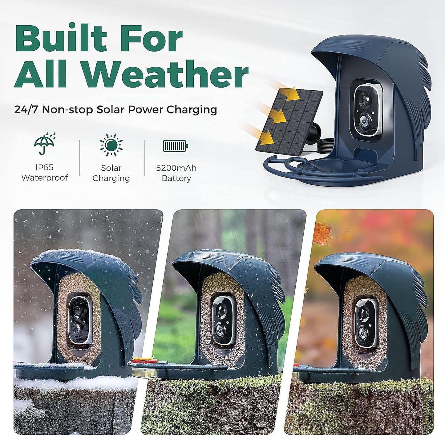 PerchMe® Smart Bird Feeder with Camera, Solar Powered Bird Watching Camera for Outside, 2K HD Auto Capture Motion Detection with AI Identify, DIY Add-ons & Seed Scoop, A Ideal Gift