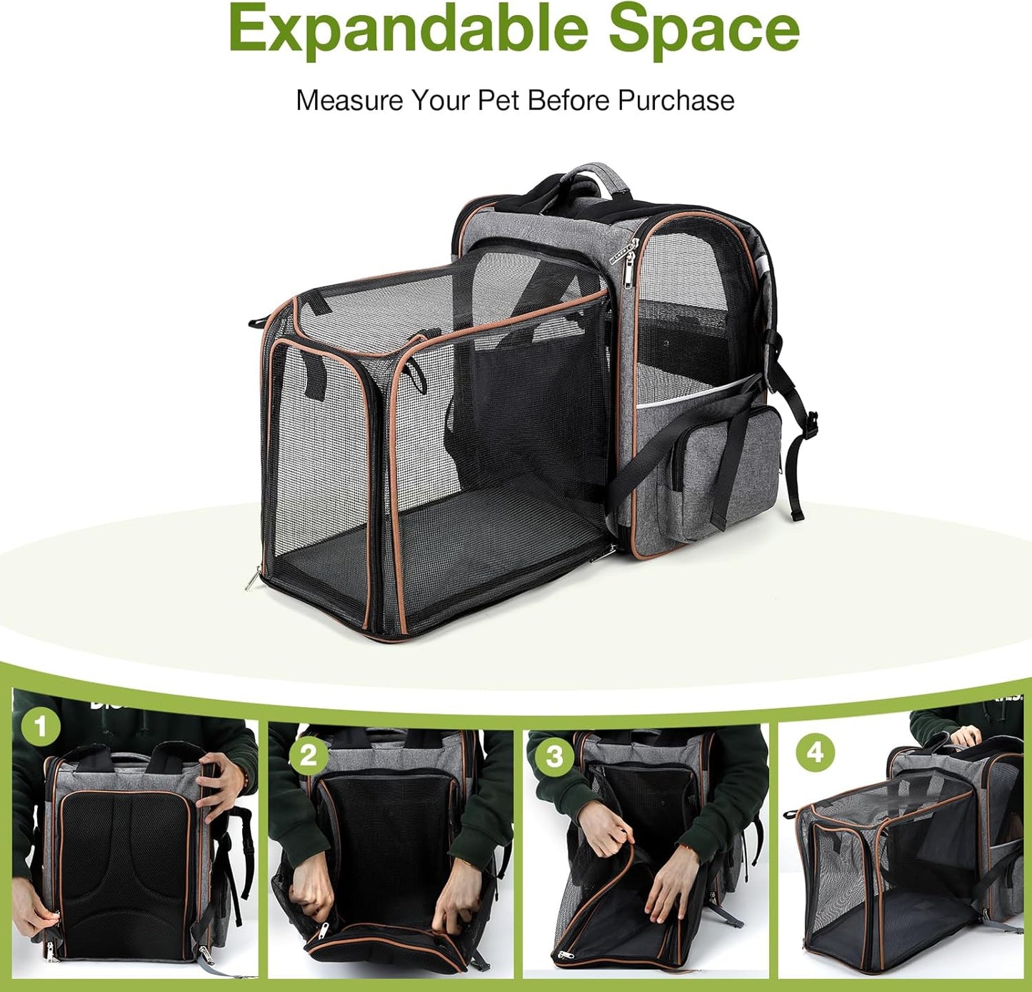 Lekebobor Cat Carrier Backpack, Expandable Pet Carrier with Sun Shade 