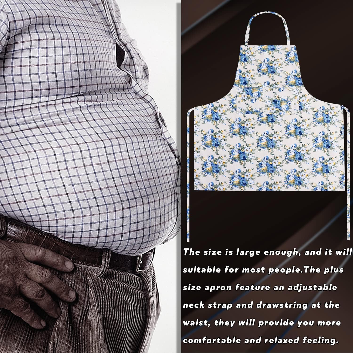 LOLOMLO Oversize Canvas Cotton Apron, Extra Large Aprons with Long Str