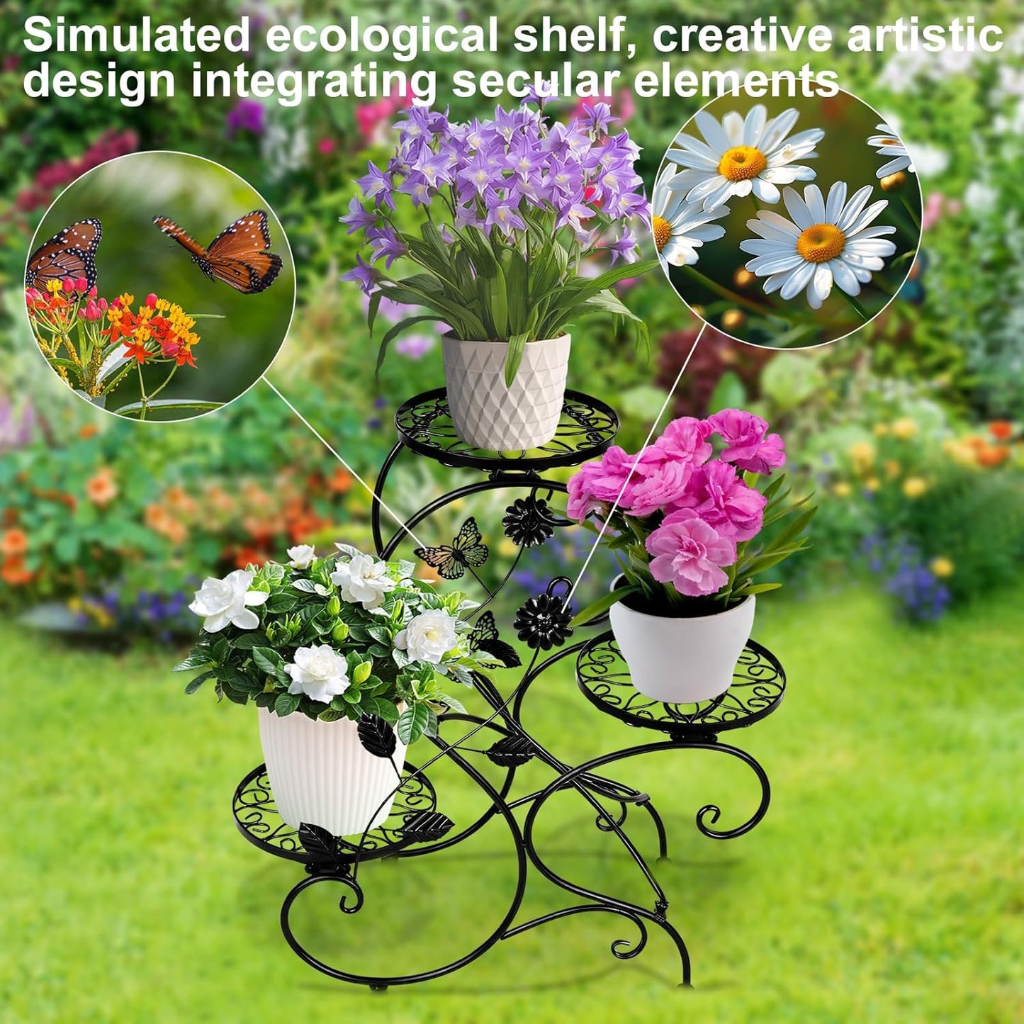 3-Tiers Metal Plant Stand Indoor, Heavy Duty Flower Pot Stands for Mul