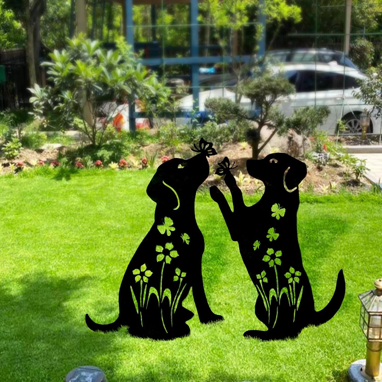 2 Pack Decorative Garden Stakes - 15" Rust-Resistant Metal Dog Silhoue