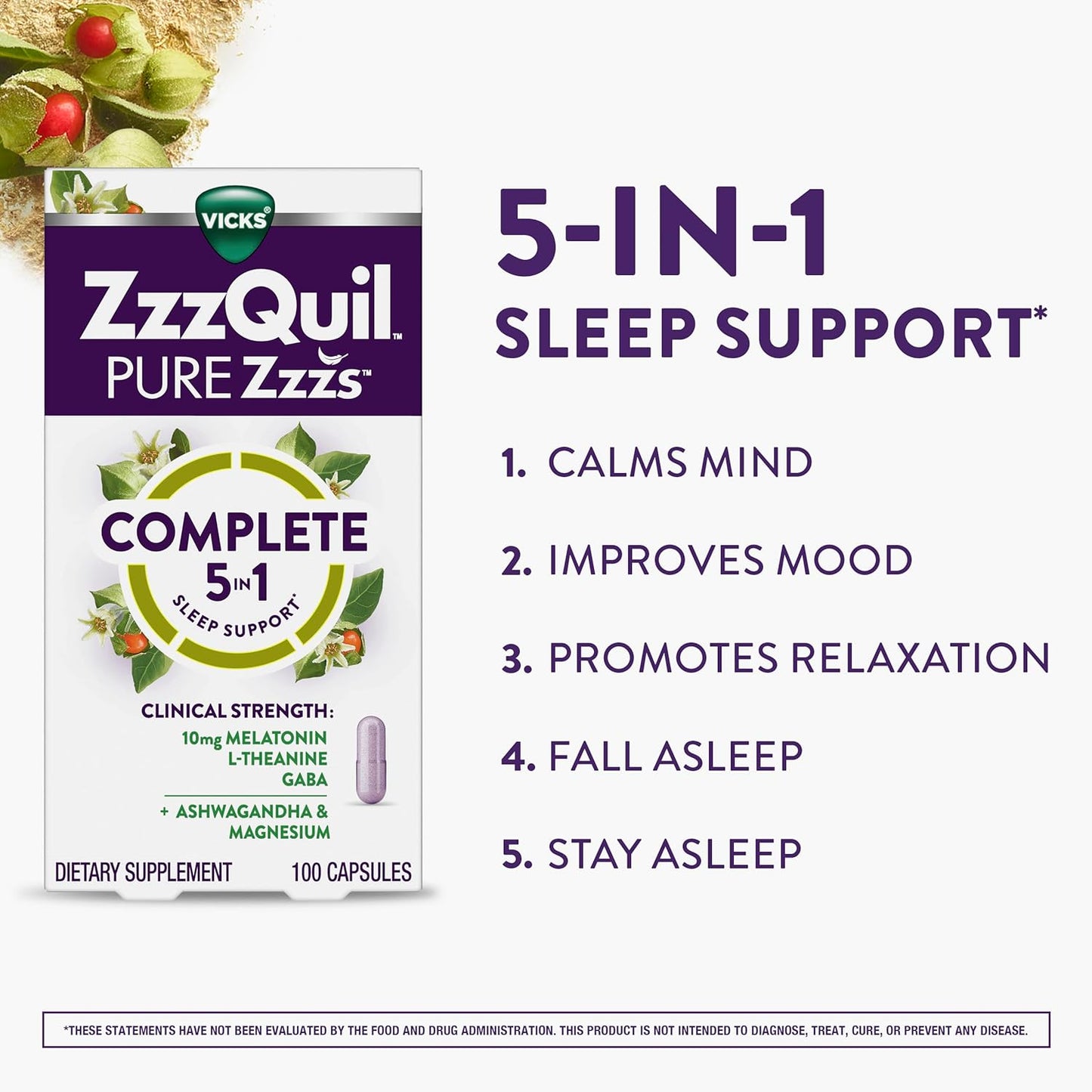 ZzzQuil Pure Zzzs Complete Sleep, Melatonin 10mg, L-Theanine, GABA, wi