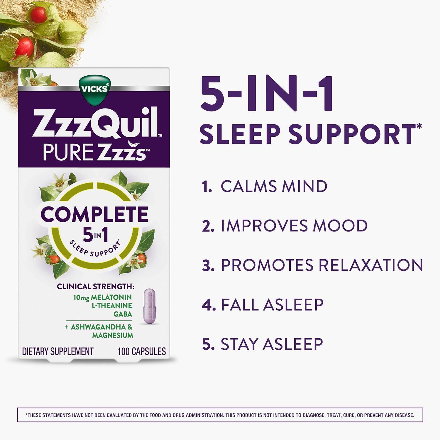 ZzzQuil Pure Zzzs Complete Sleep, Melatonin 10mg, L-Theanine, GABA, wi
