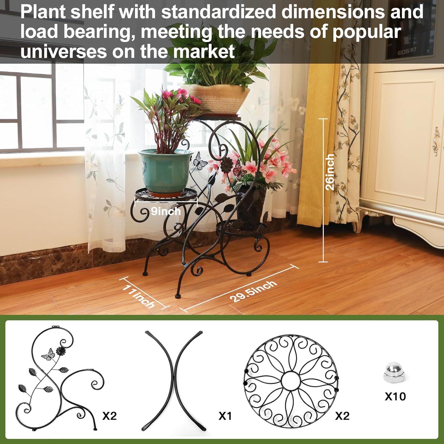 3-Tiers Metal Plant Stand Indoor, Heavy Duty Flower Pot Stands for Mul
