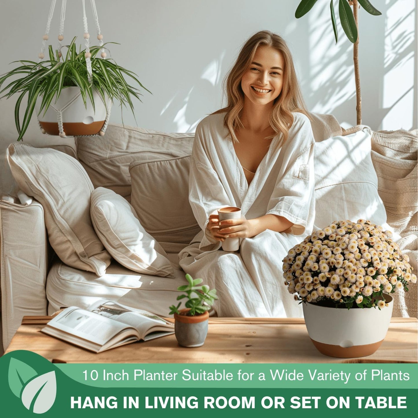Set of 2-10 Inch Hanging Planters for Indoor Plants with Self-Watering