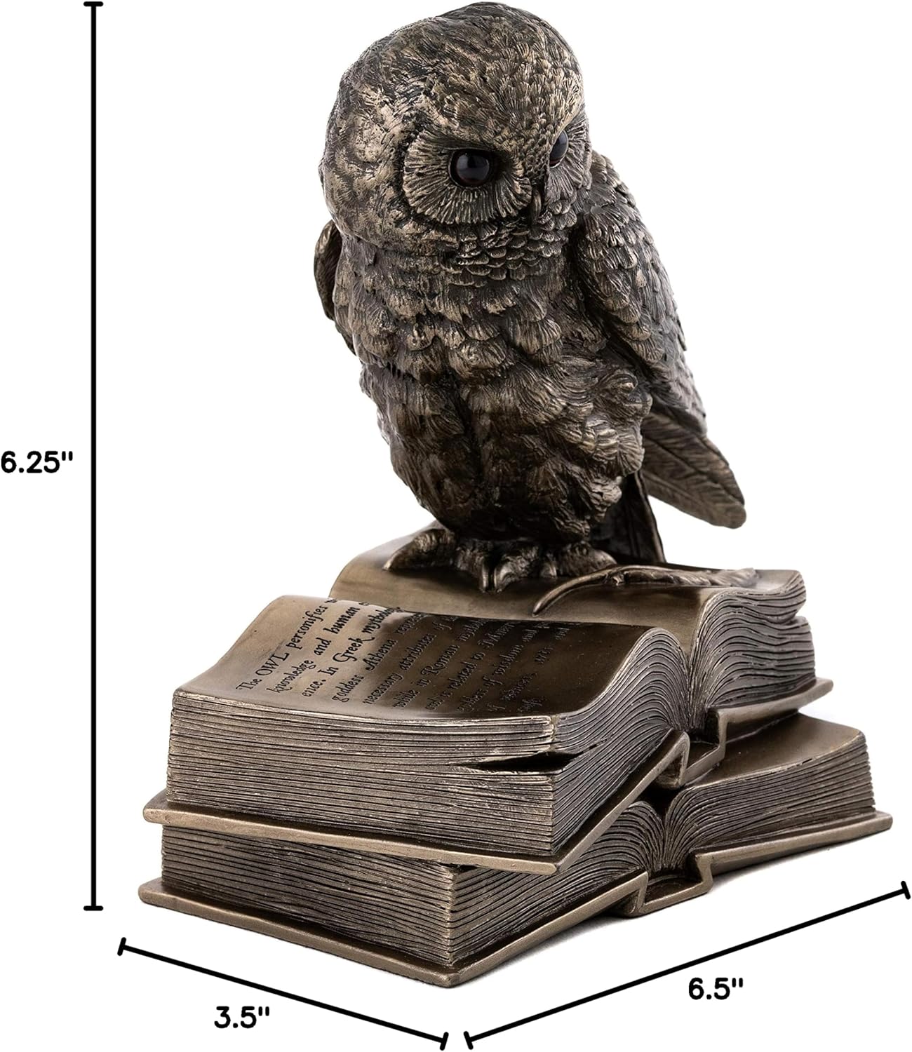 Top Collection Owl on Book Statue - Great Horned Owl Sculpture in Premium Cold Cast Bronze- 7-Inch Collectible Animal Figurine