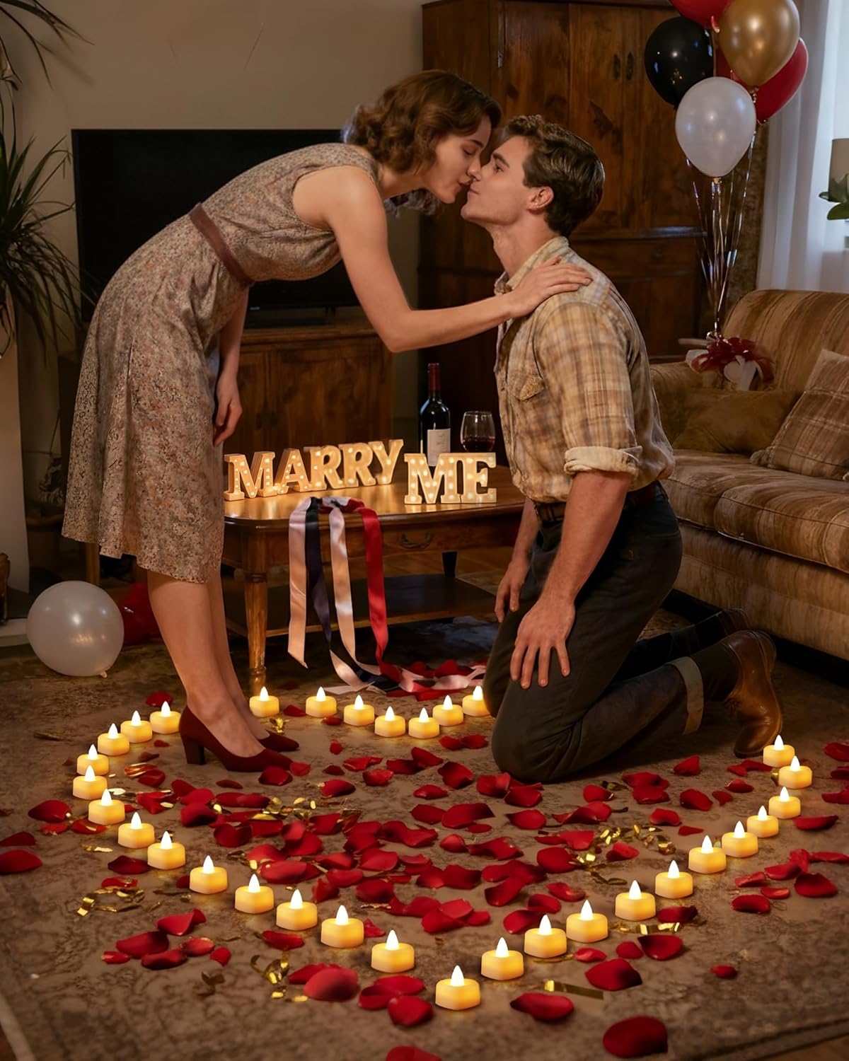 Amagic 1000 Pieces Artificial Rose Petals with 12 Heart LED Tea Lights Candles Kit, Rose Petals and Candles Set for Proposal, Anniversary, Valentine's Day, Special Romantic Night, Wedding Table Decor