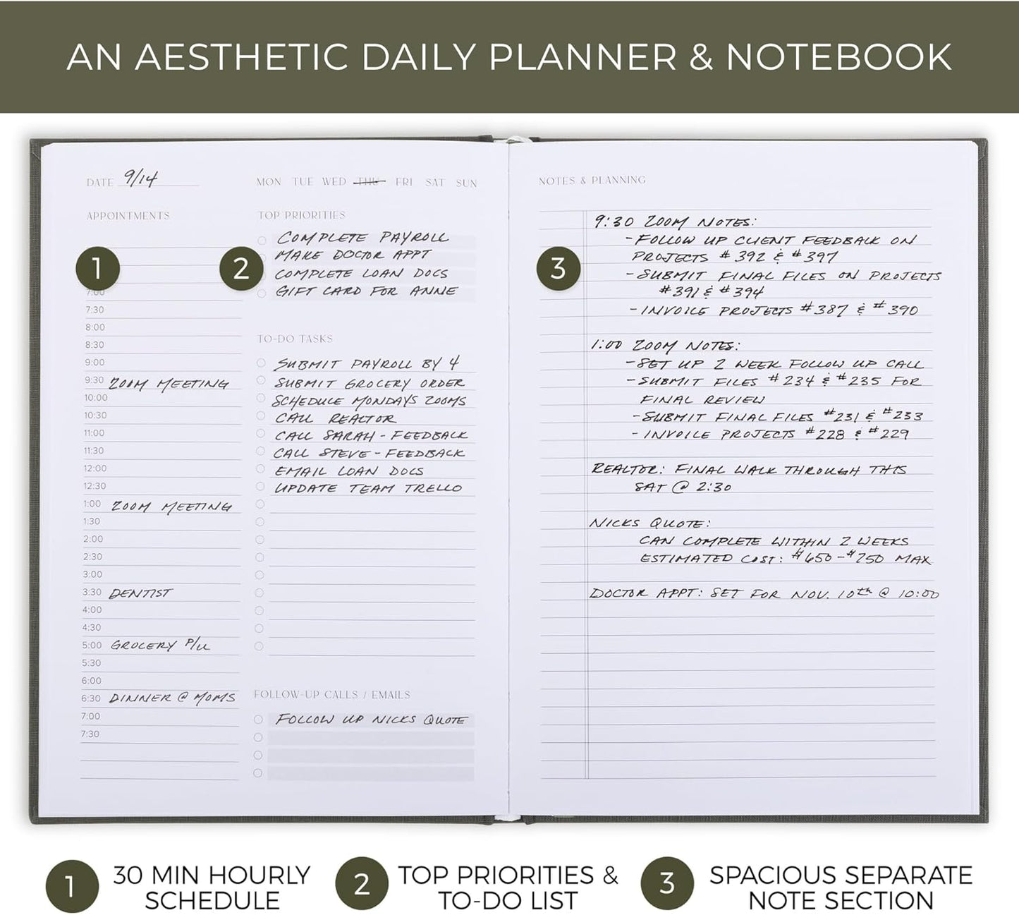 Aesthetic Daily Planner And Notebook With Hourly Schedule - Modern Har