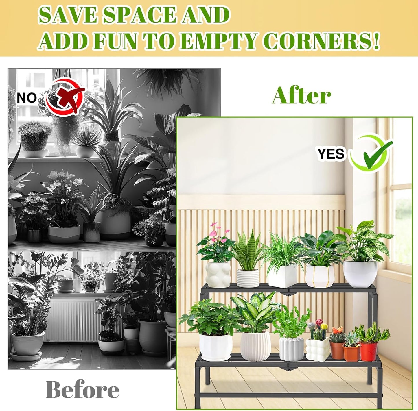 2 Tier Plant Stand Indoor Outdoor, Heavy Duty Metal Tall Plant Shelf f