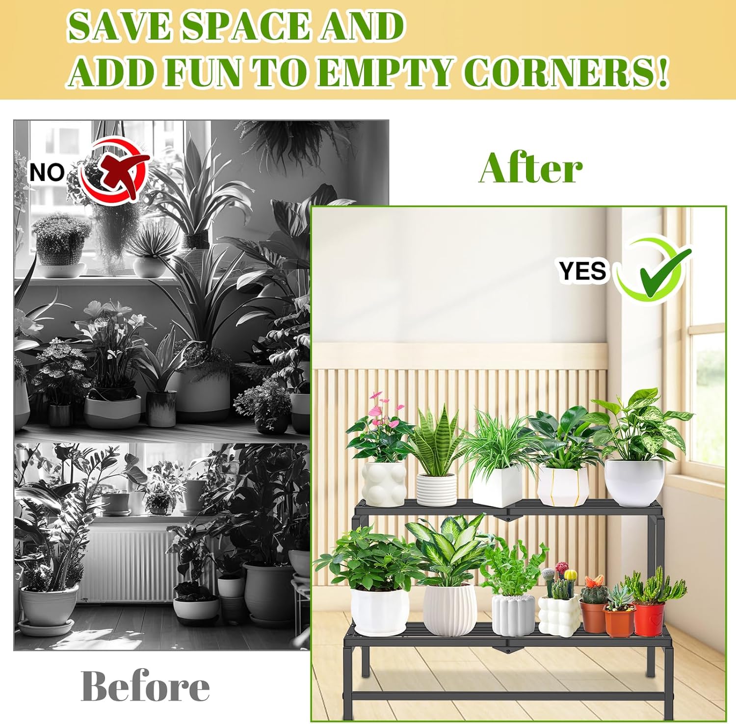 2 Tier Plant Stand Indoor Outdoor, Heavy Duty Metal Tall Plant Shelf f