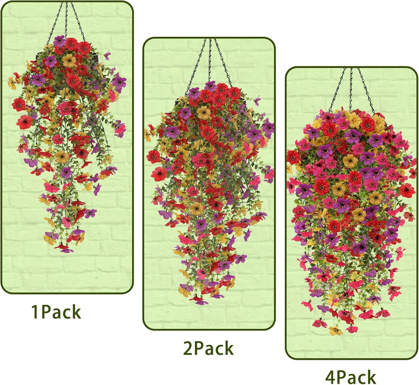 4PCS Artificial Hanging Flowers for Outdoors Summer Decoration, Upgrade UV Resistant Faux Silk Hanging Plants for Outside Home Planter Porch Patio Decor (Multicolour)