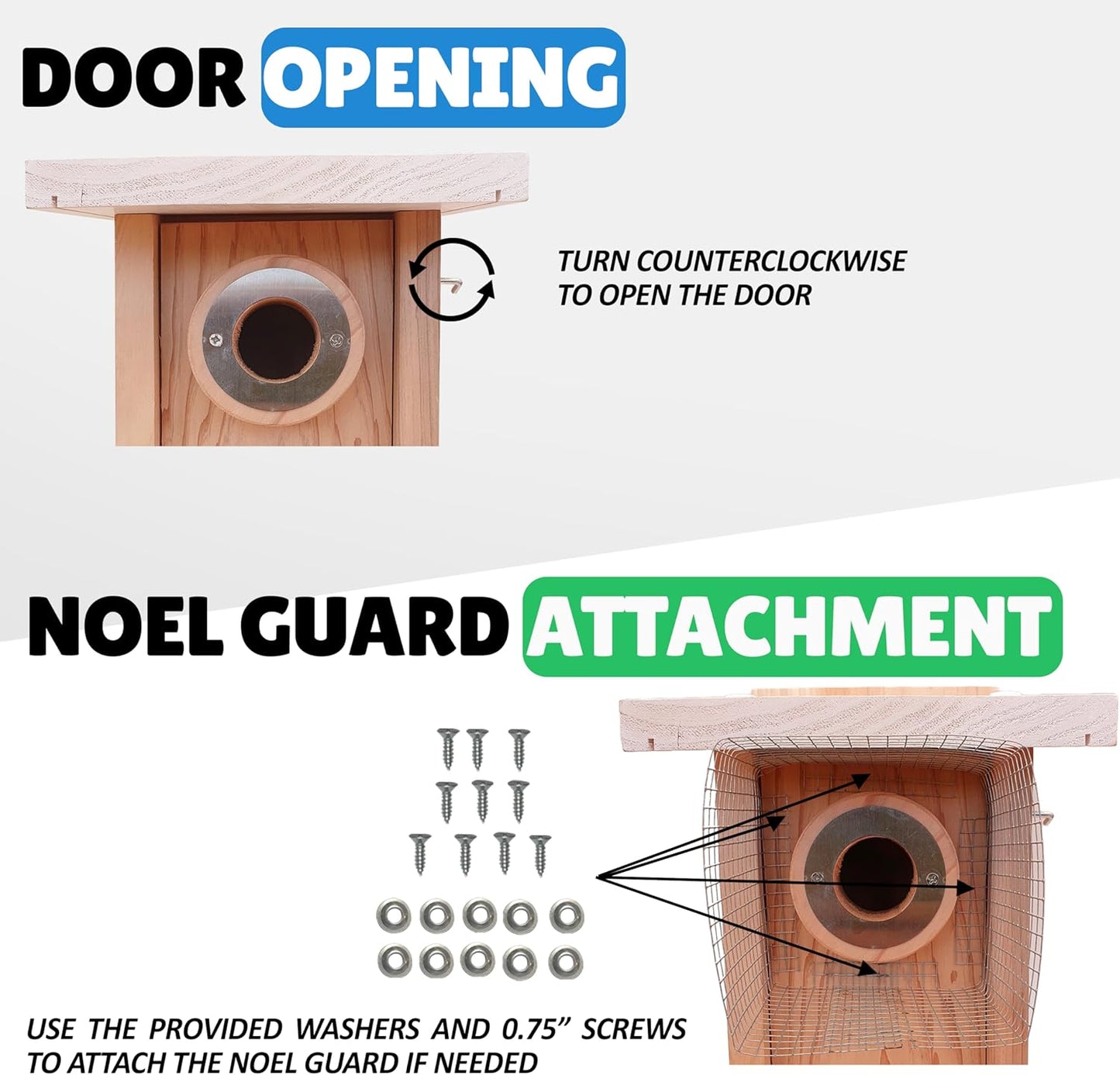 Premium Cedar Bluebird House for Outside - Wooden Bird Box with White Painted Roof & Noel Guard Predator Protection - Durable Birdhouses for Outdoors & Blue Bird Nesting