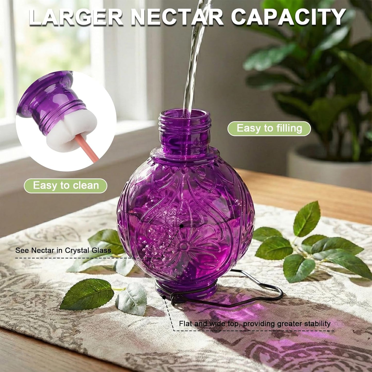 Glass Hummingbird Feeder for Outdoors Hanging, 25Oz Humming Bird Necta