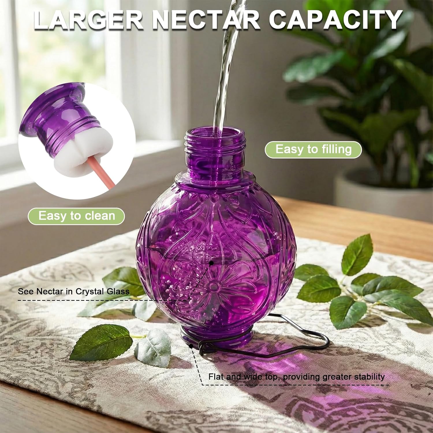 Glass Hummingbird Feeder for Outdoors Hanging, 25Oz Humming Bird Necta