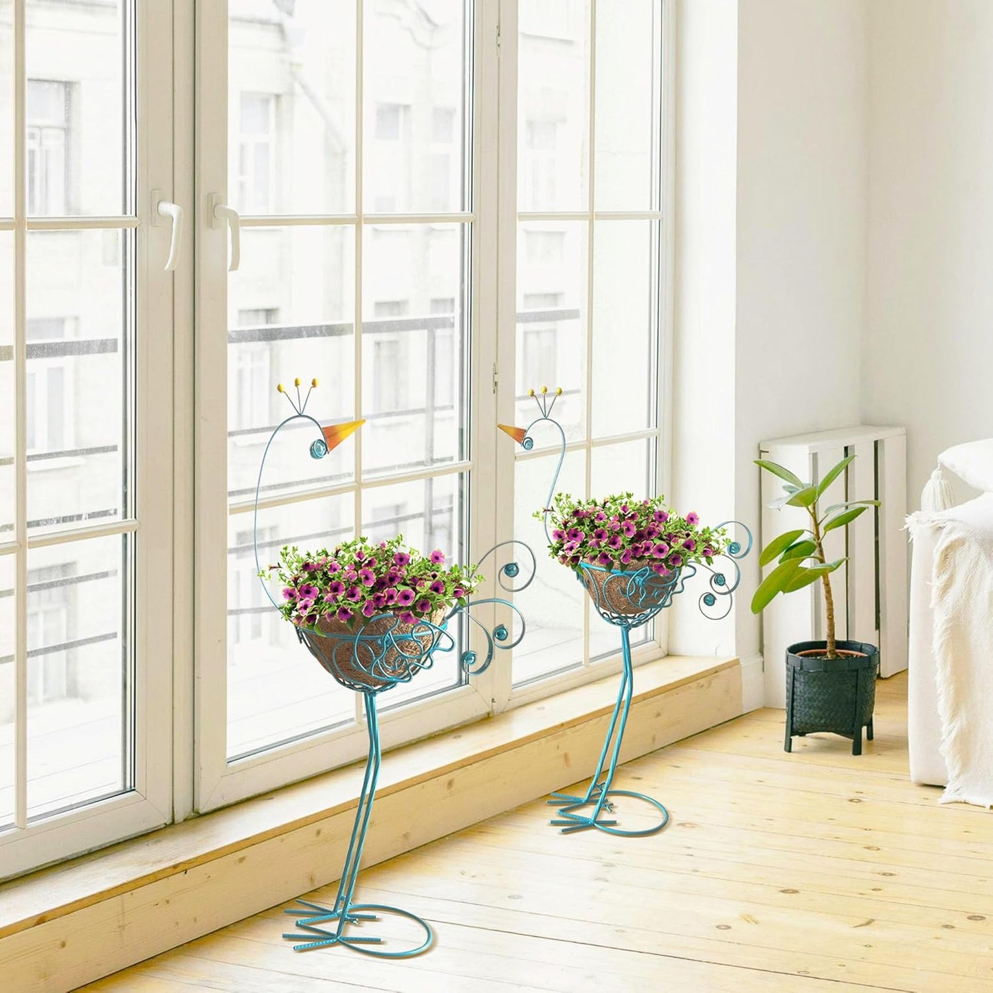 J-Fly Peacock Metal Plant Stand 2 Sets Flower Pots Holders, Planters f